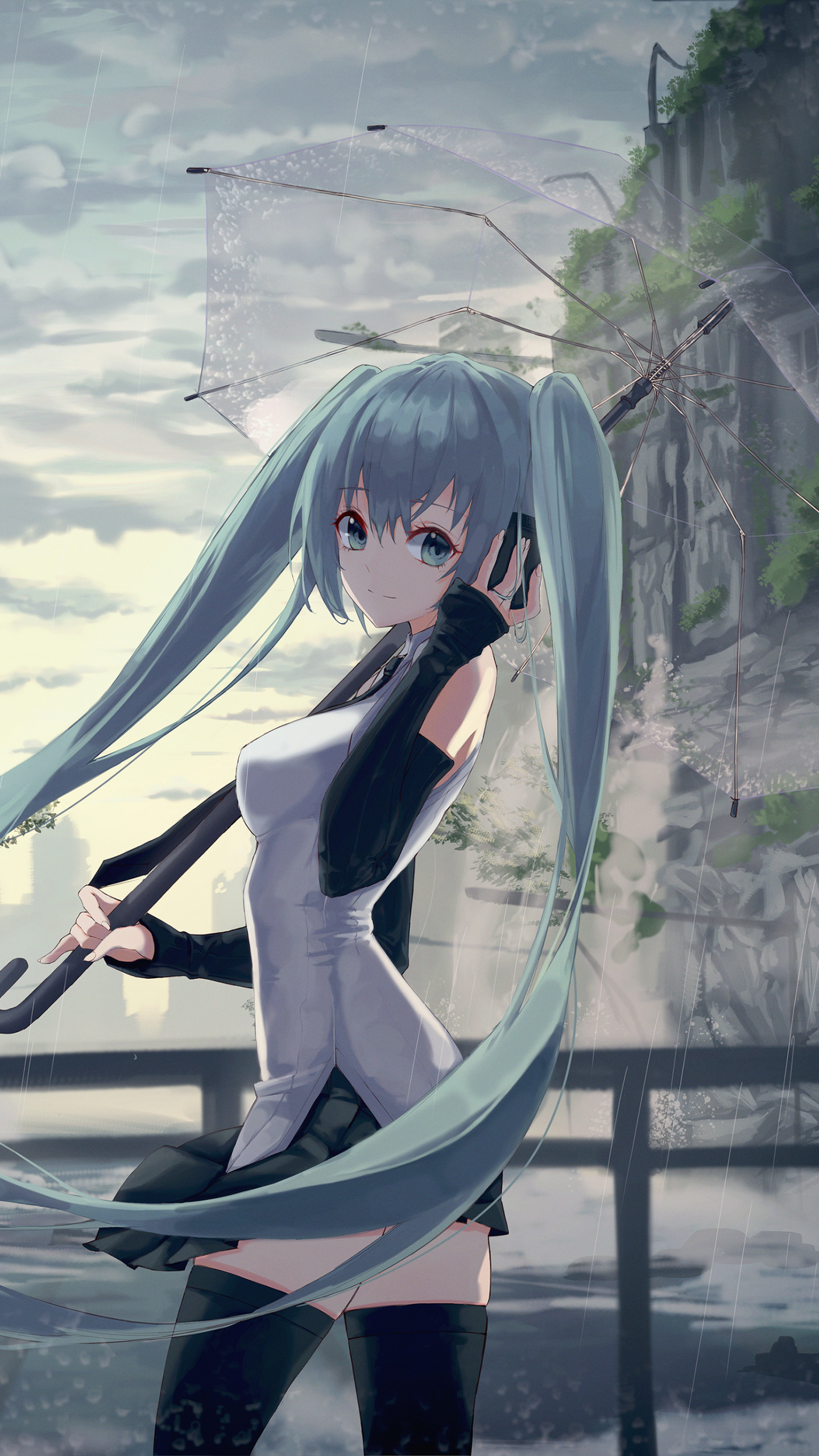 Handy-Wallpaper Vocaloid, Blaue Augen, Blaue Haare, Hatsune Miku, Animes, Lange Haare kostenlos herunterladen.