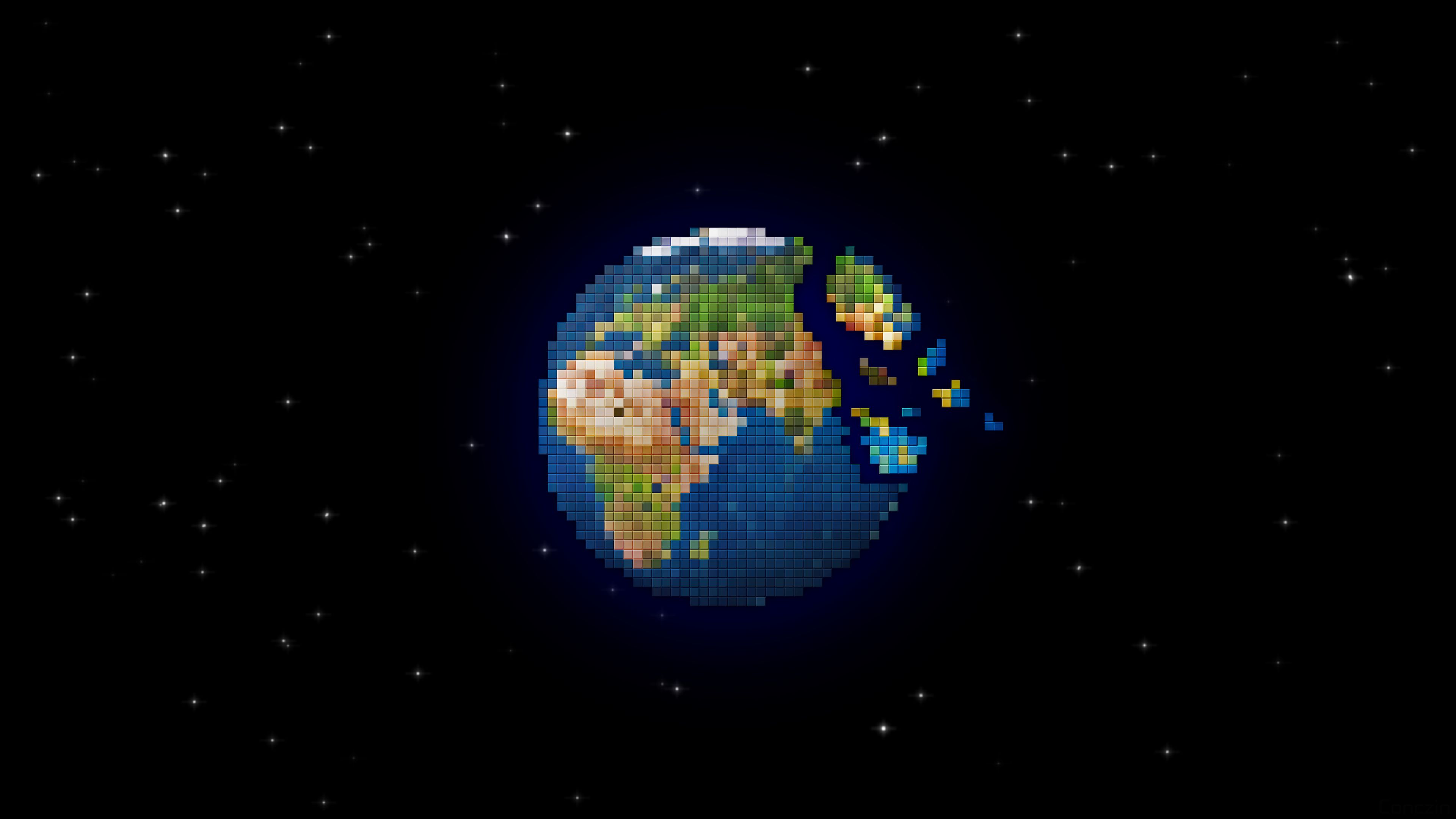 pixel art, artistic, earth, planet, space