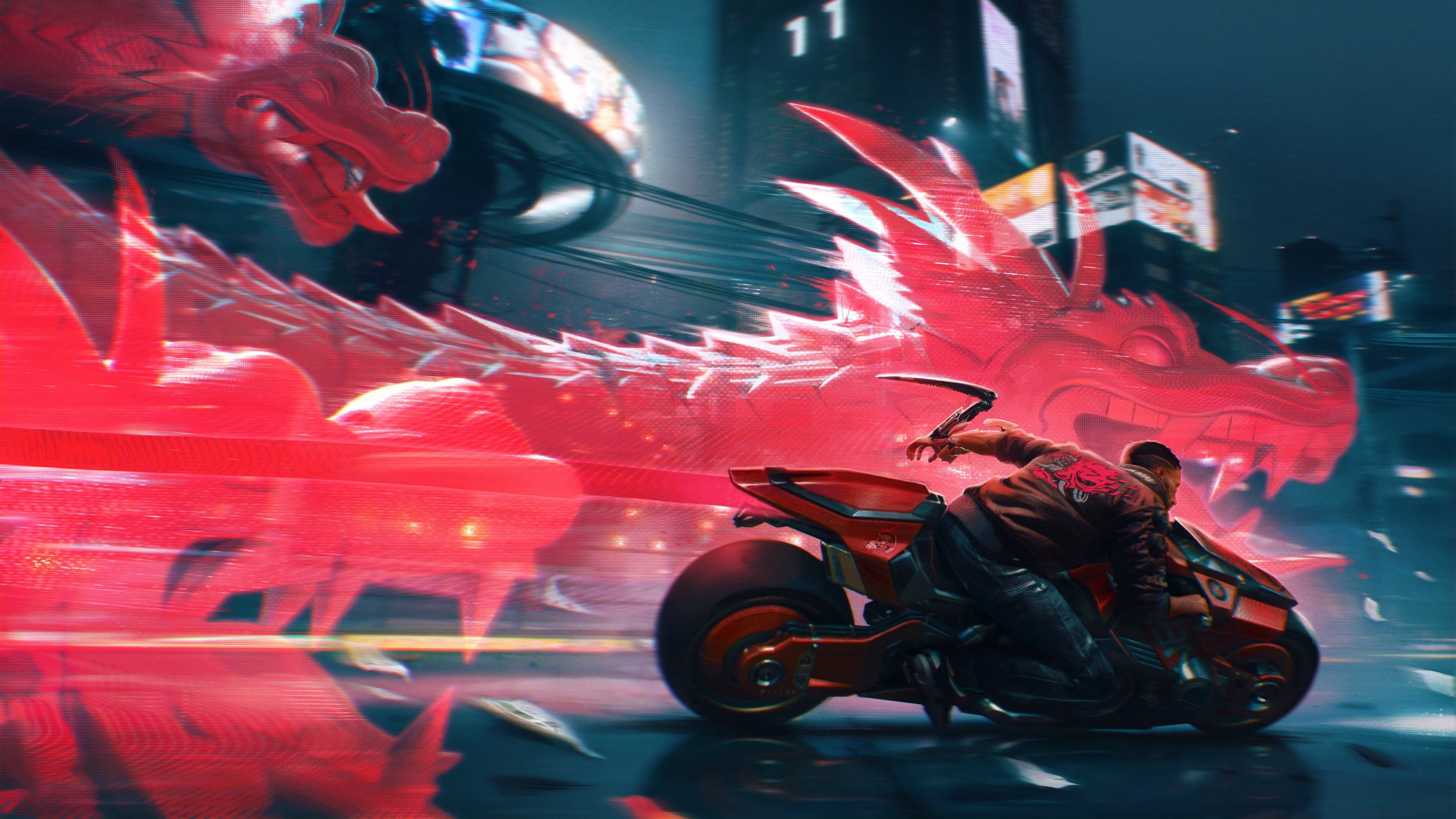 984158 descargar fondo de pantalla motocicleta, videojuego, cyberpunk 2077, cíborg, dragón: protectores de pantalla e imágenes gratis