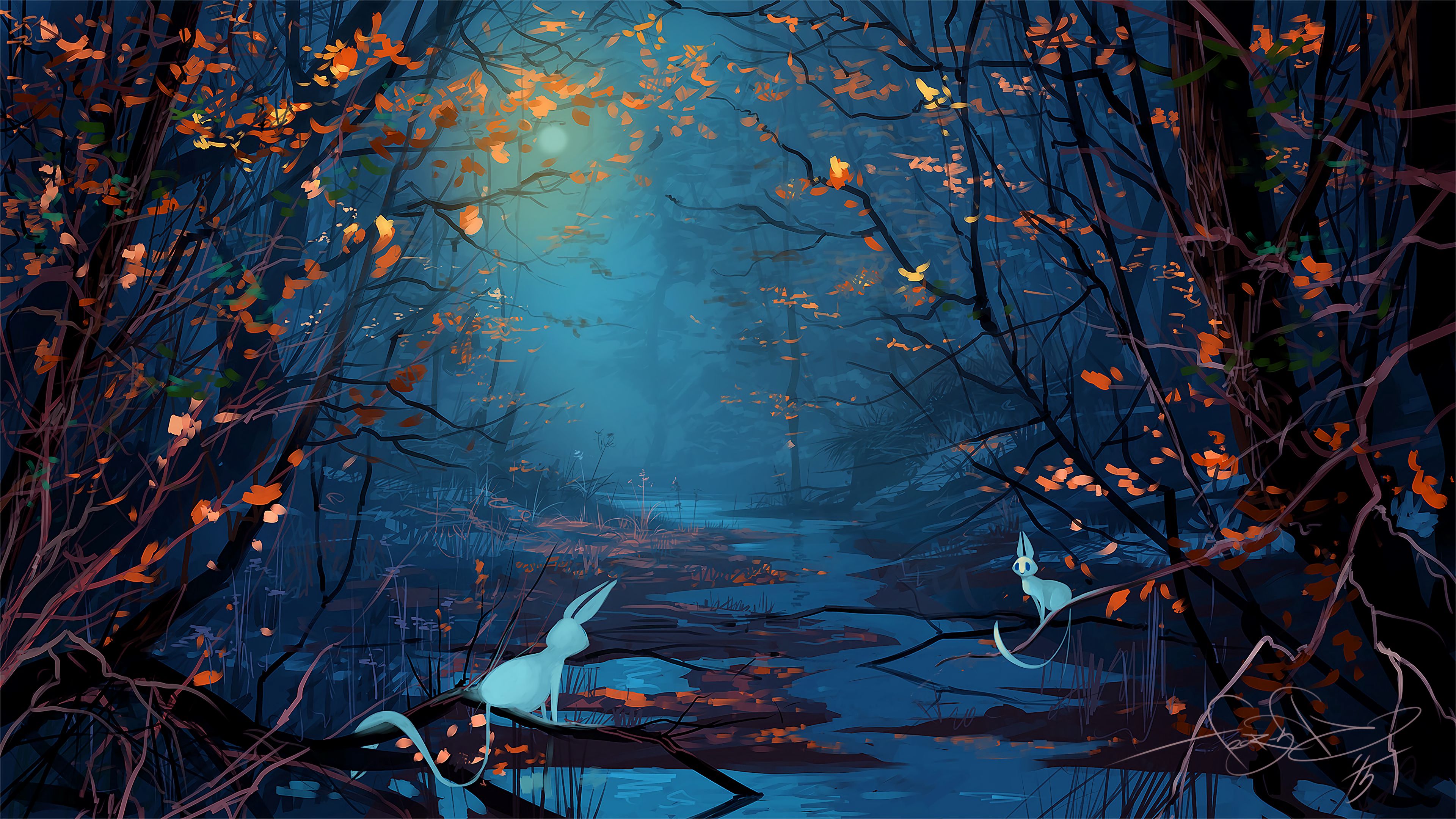 Cool Wallpapers art, silhouette, beasts, forest, rivers