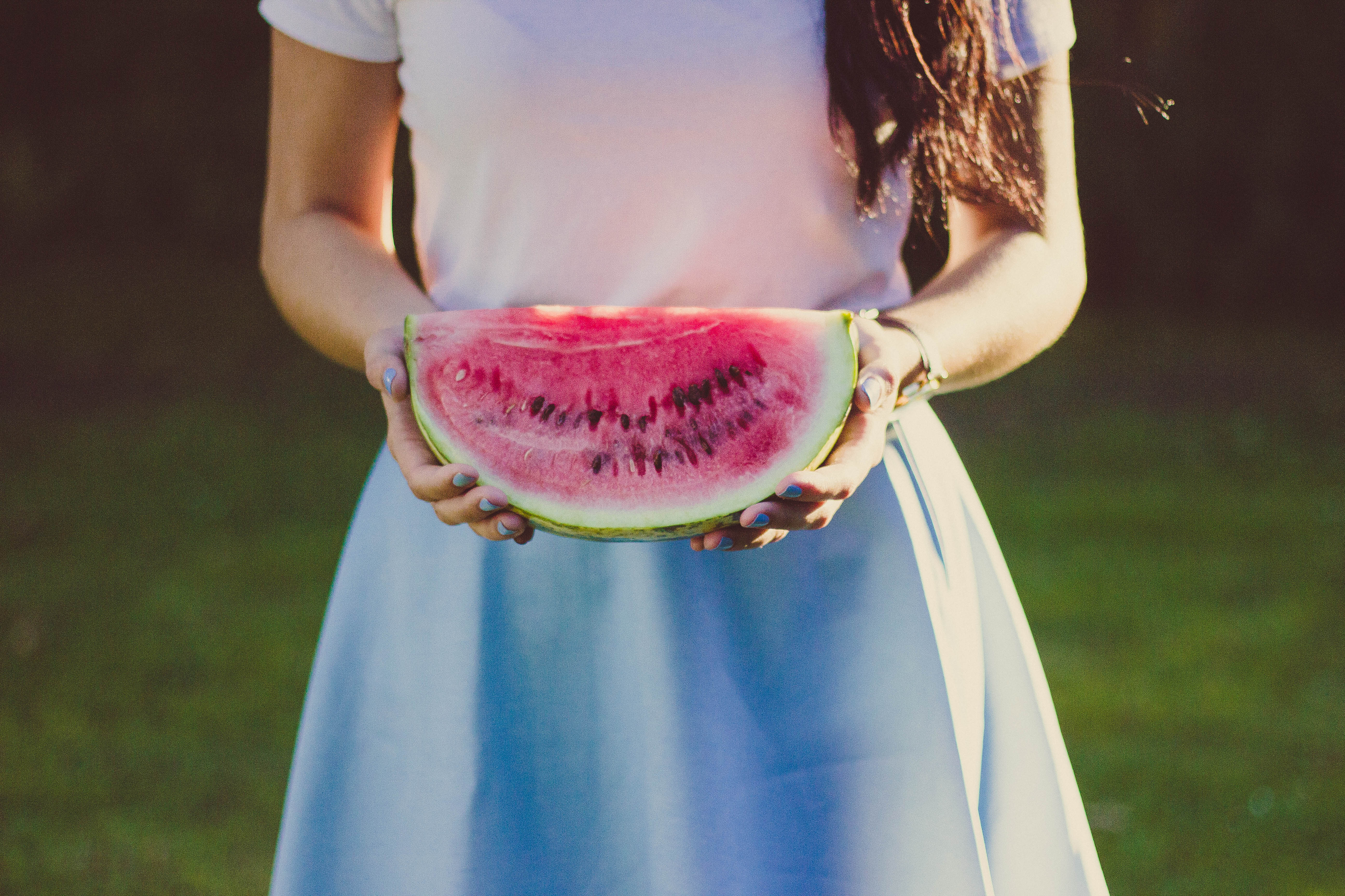watermelon, food, hands, girl, dress