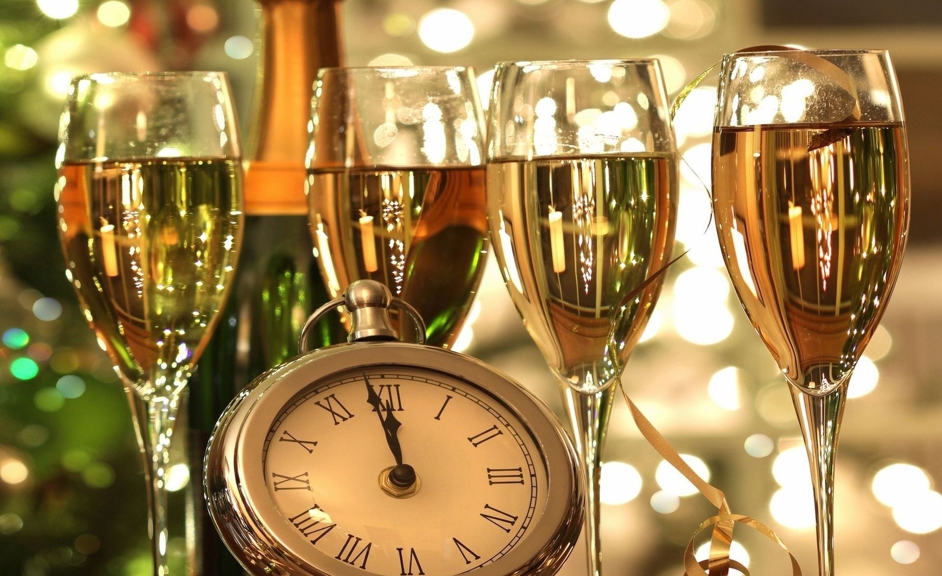 Téléchargez des papiers peints mobile Horloge, Lumière, Nouvel An, Vacances, Champagne gratuitement.