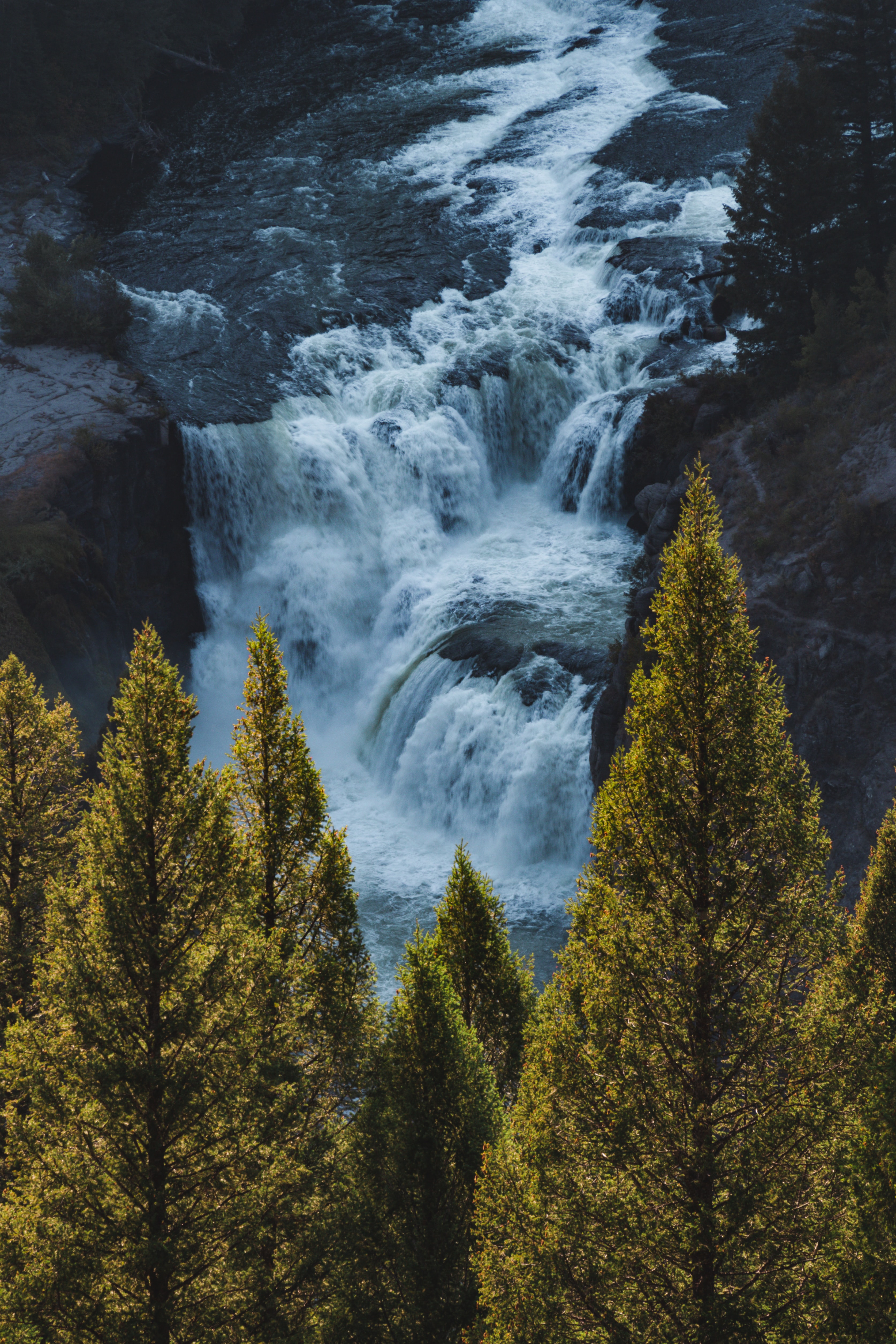 Download mobile wallpaper Waterfall, Trees, Rivers, Water, Nature for free.