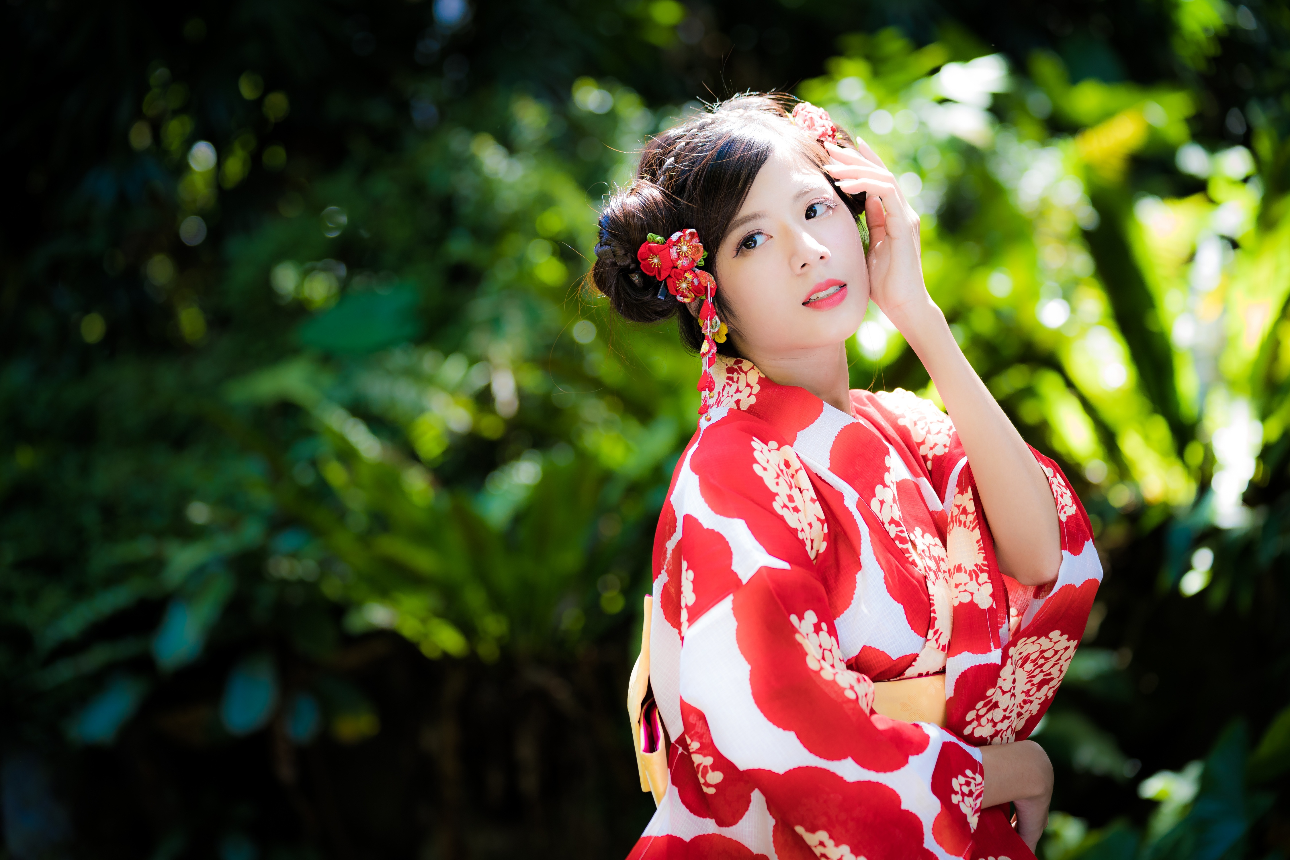 Handy-Wallpaper Kimono, Modell, Frauen, Schwarzes Haar, Asiatinnen, Tiefenschärfe kostenlos herunterladen.