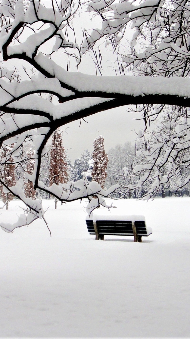 Download mobile wallpaper Winter, Snow, Park, Earth, Bench, Photography for free.