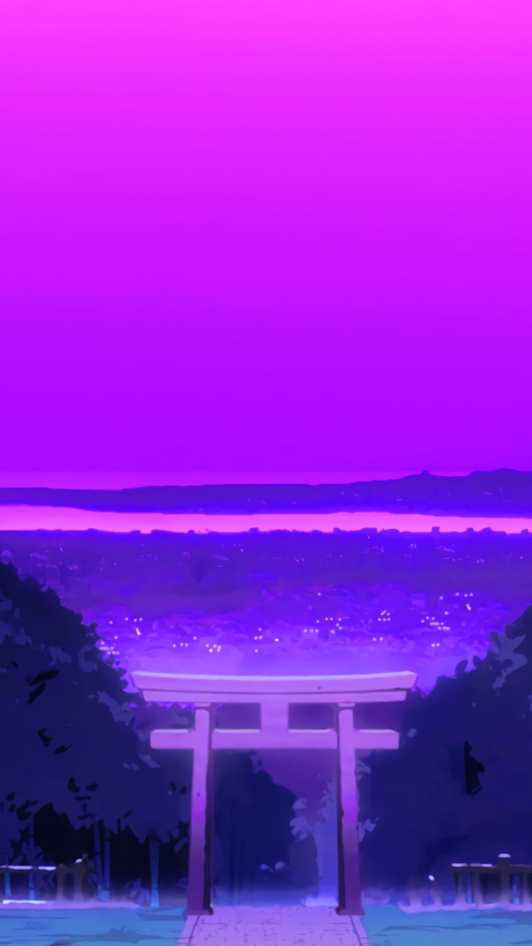 Download mobile wallpaper Anime, Night, Purple, Torii, Gate, Shrine for free.