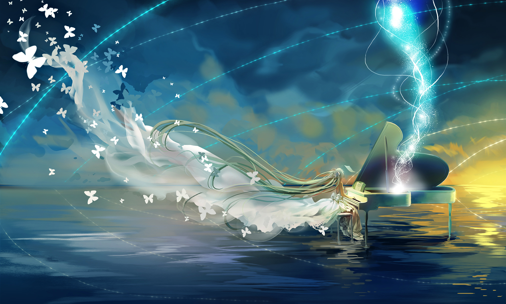 Download mobile wallpaper Anime, Fantasy, Piano, Butterfly, Vocaloid, Hatsune Miku for free.