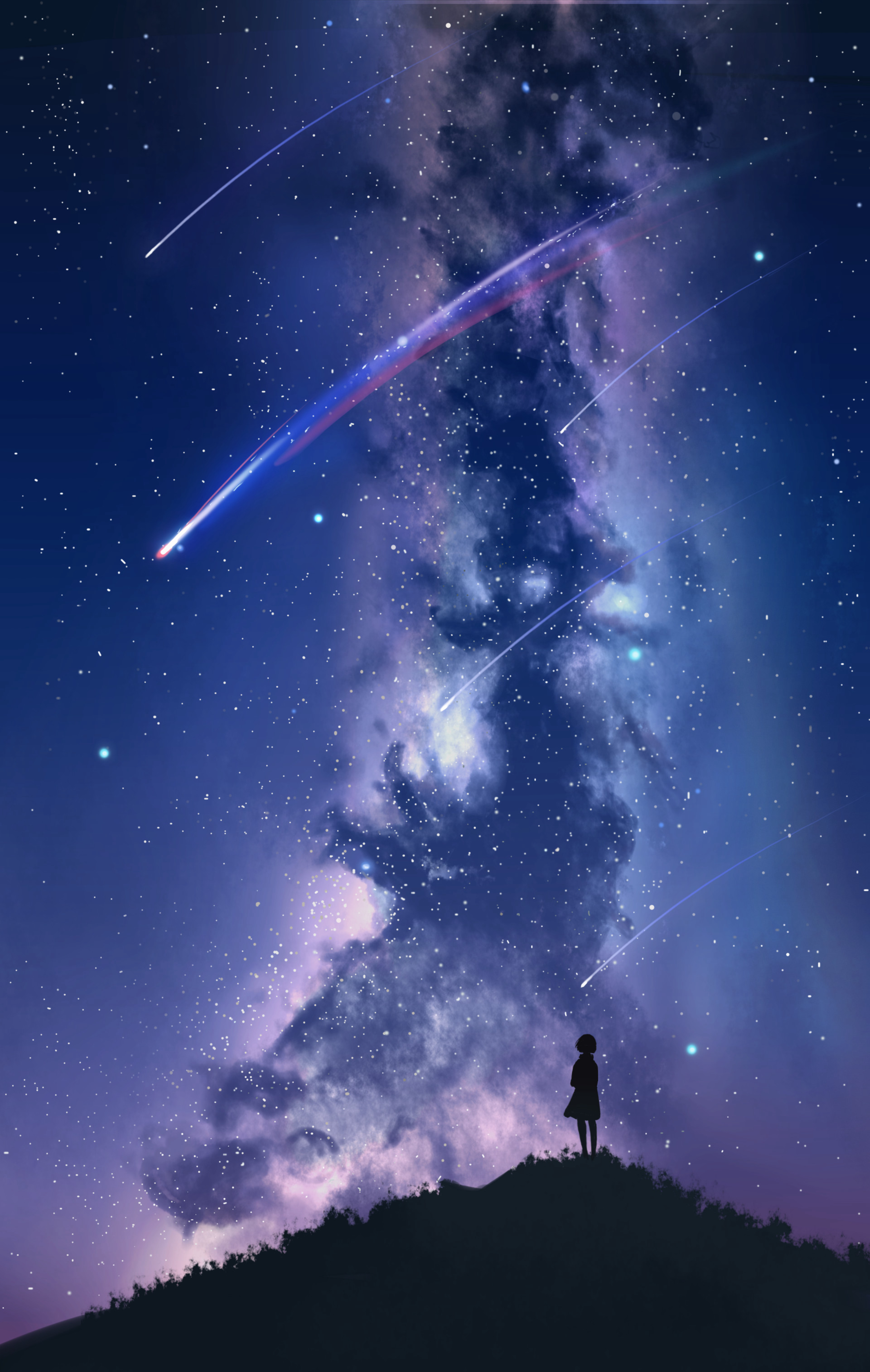 milky way, art, silhouette, starry sky Desktop Wallpaper