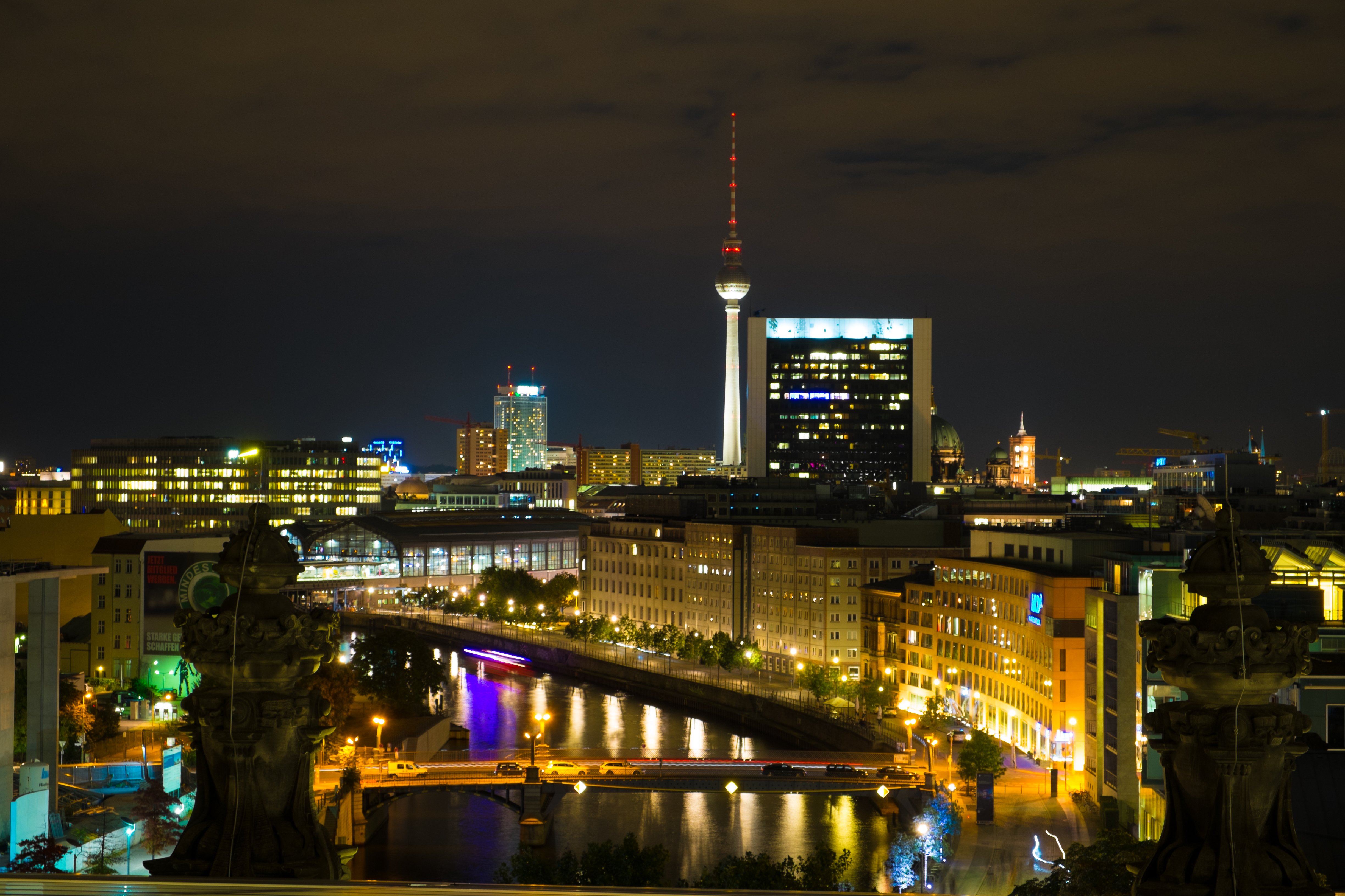 Free download wallpaper Rivers, Building, Lights, Night City, Cities on your PC desktop