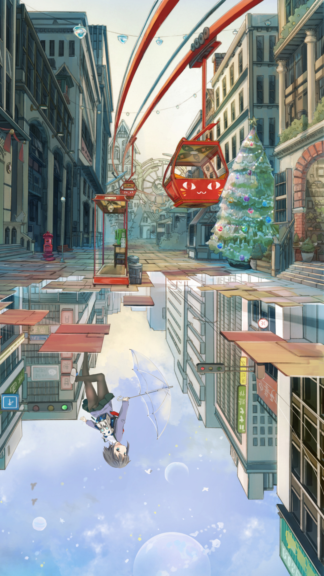 Download mobile wallpaper Anime, Water, City, Building, Reflection, Child, Original for free.