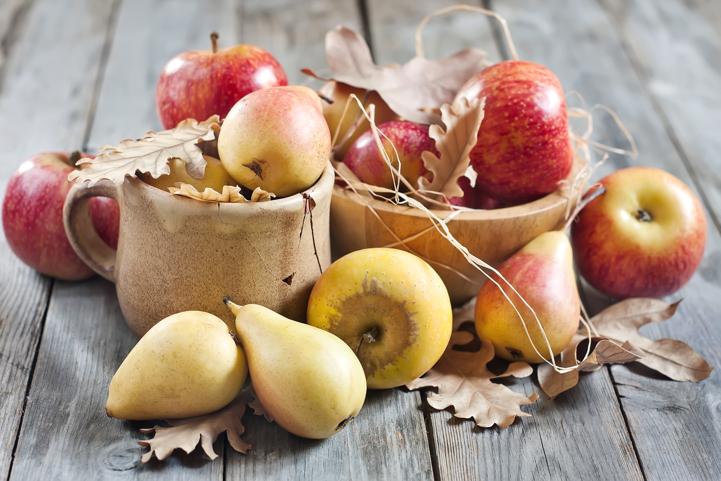 Handy-Wallpaper Herbst, Frucht, Apfel, Birne, Nahrungsmittel, Stillleben kostenlos herunterladen.