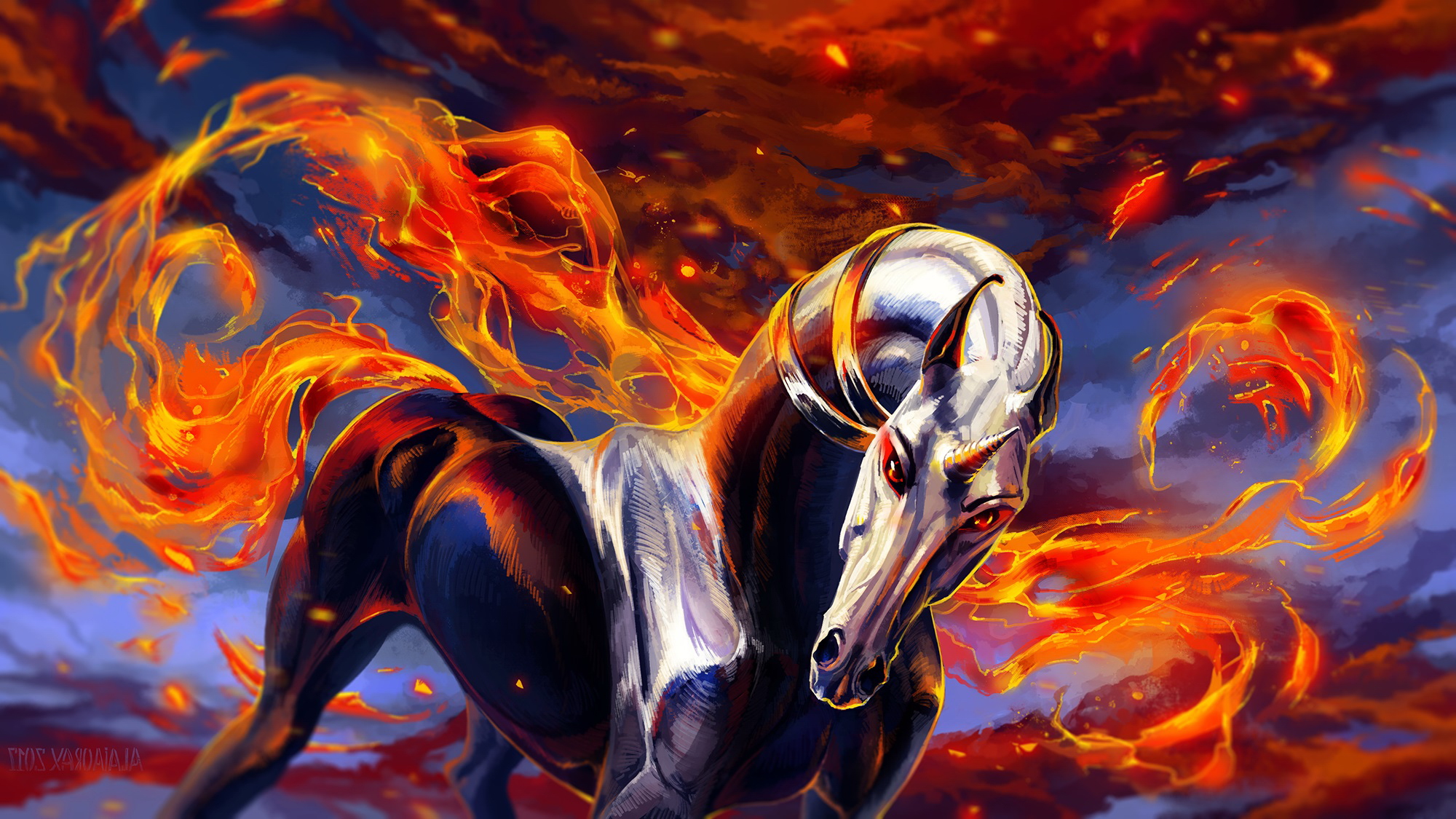 Download mobile wallpaper Fire, Animal, Creature, Horse for free.