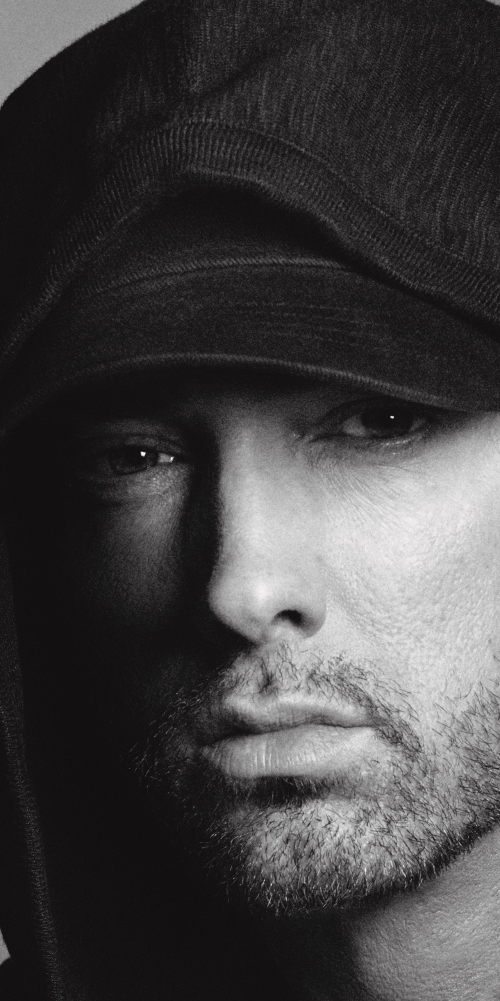 Download mobile wallpaper Music, Eminem, Singer, Hood, American, Black & White for free.