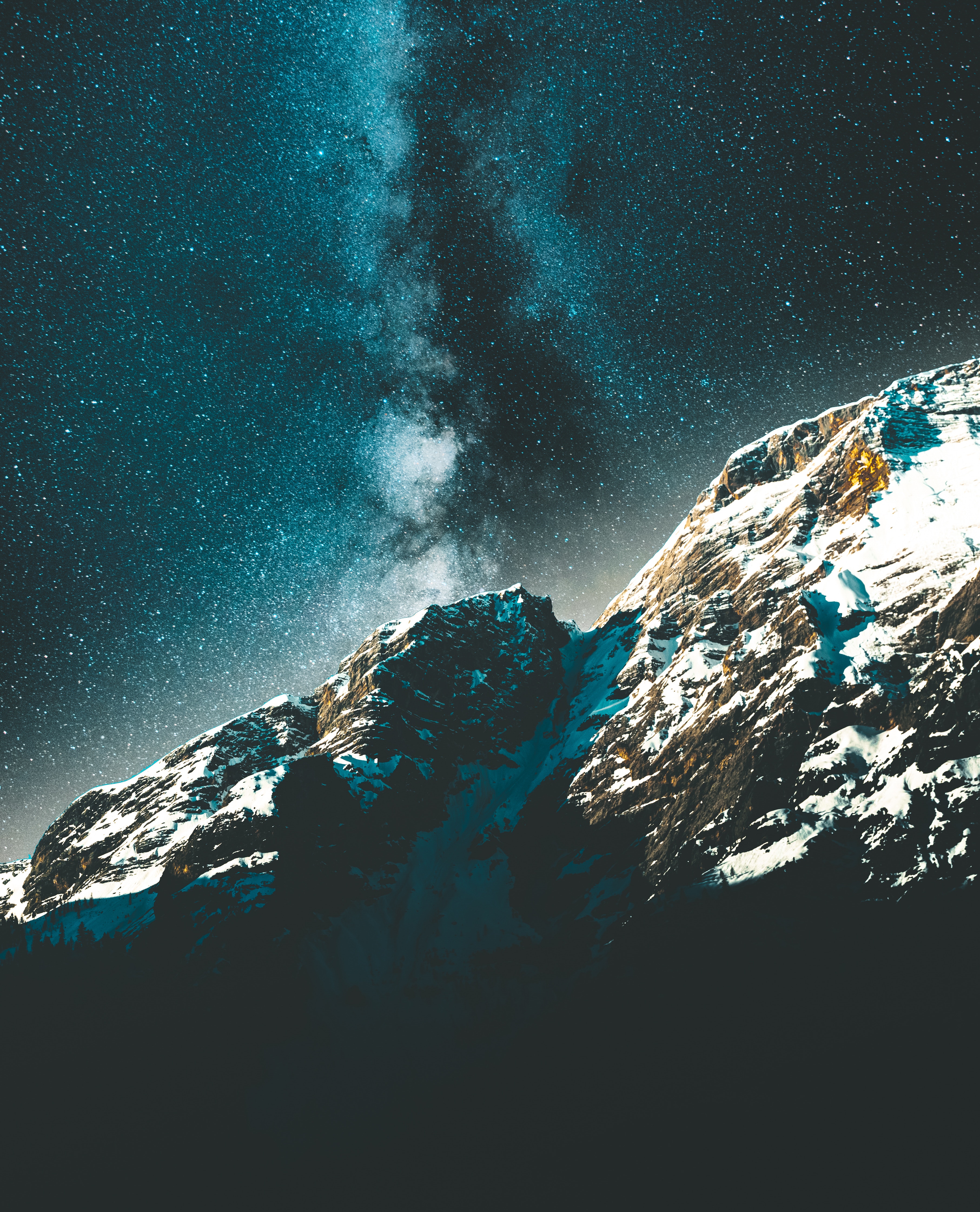 Free download wallpaper Snowbound, Snow Covered, Nature, Mountains, Stars, Night, Starry Sky, Milky Way on your PC desktop