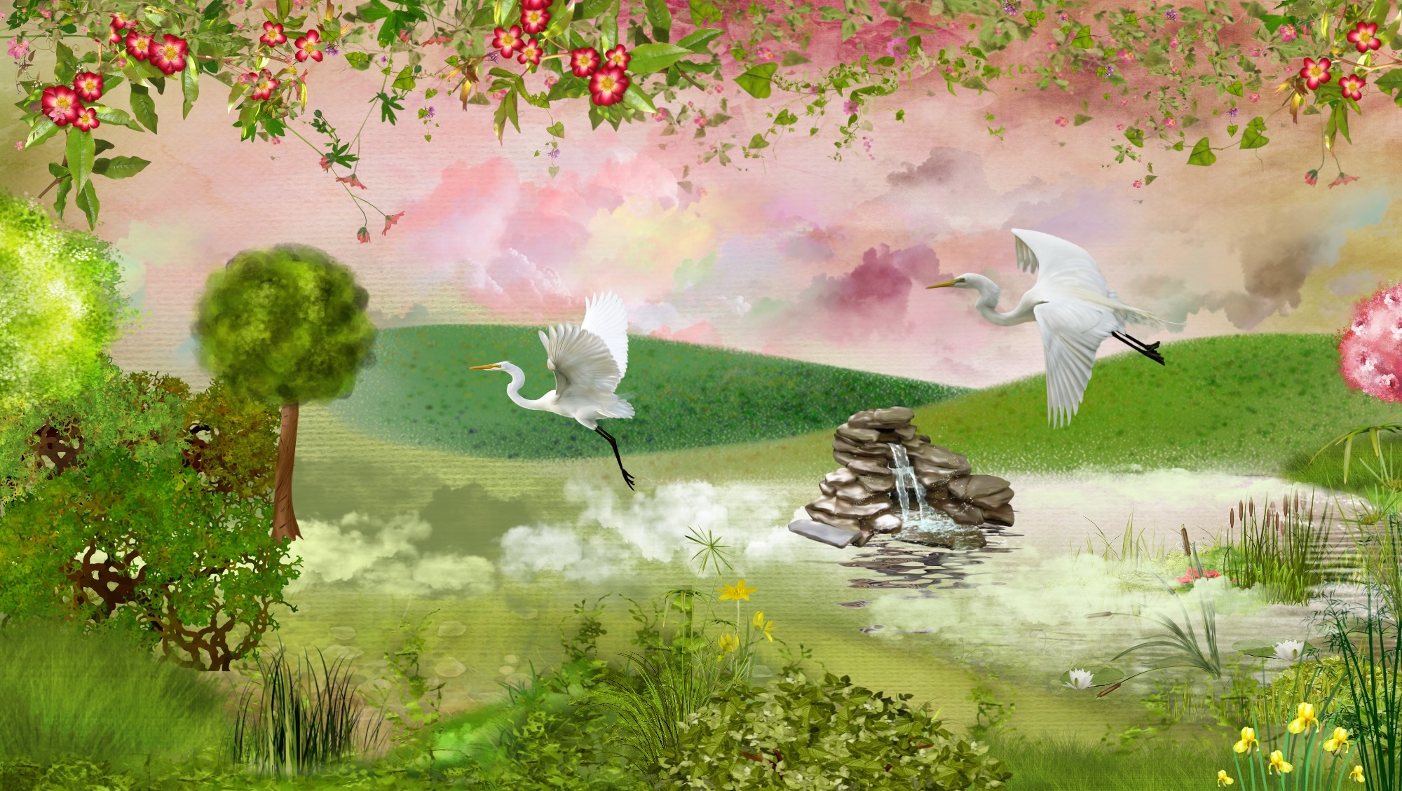 Download mobile wallpaper Landscape, Light, Bird, Artistic for free.