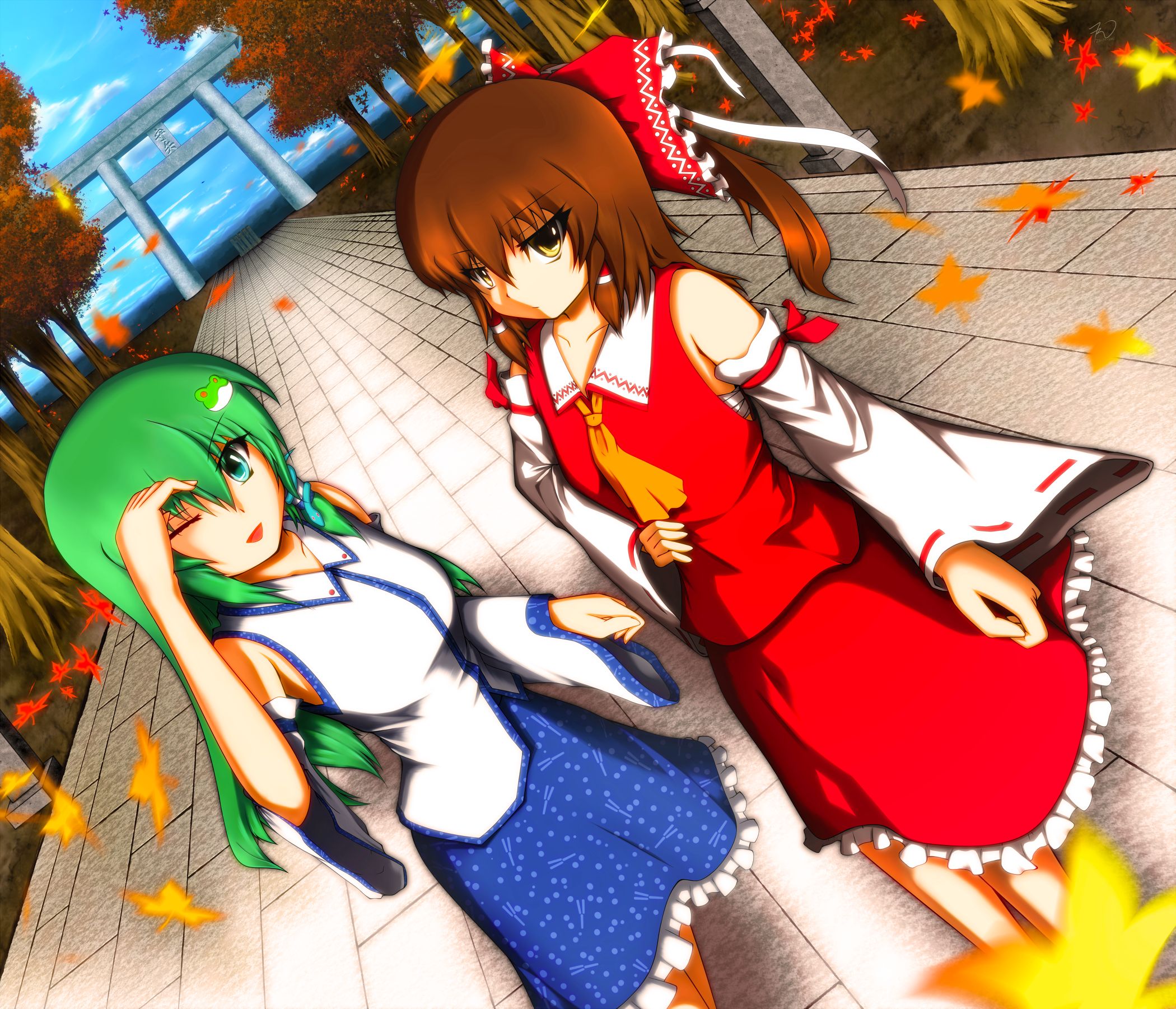 Laden Sie das Animes, Tuhu, Sanae Kochiya, Reimu Hakurei-Bild kostenlos auf Ihren PC-Desktop herunter