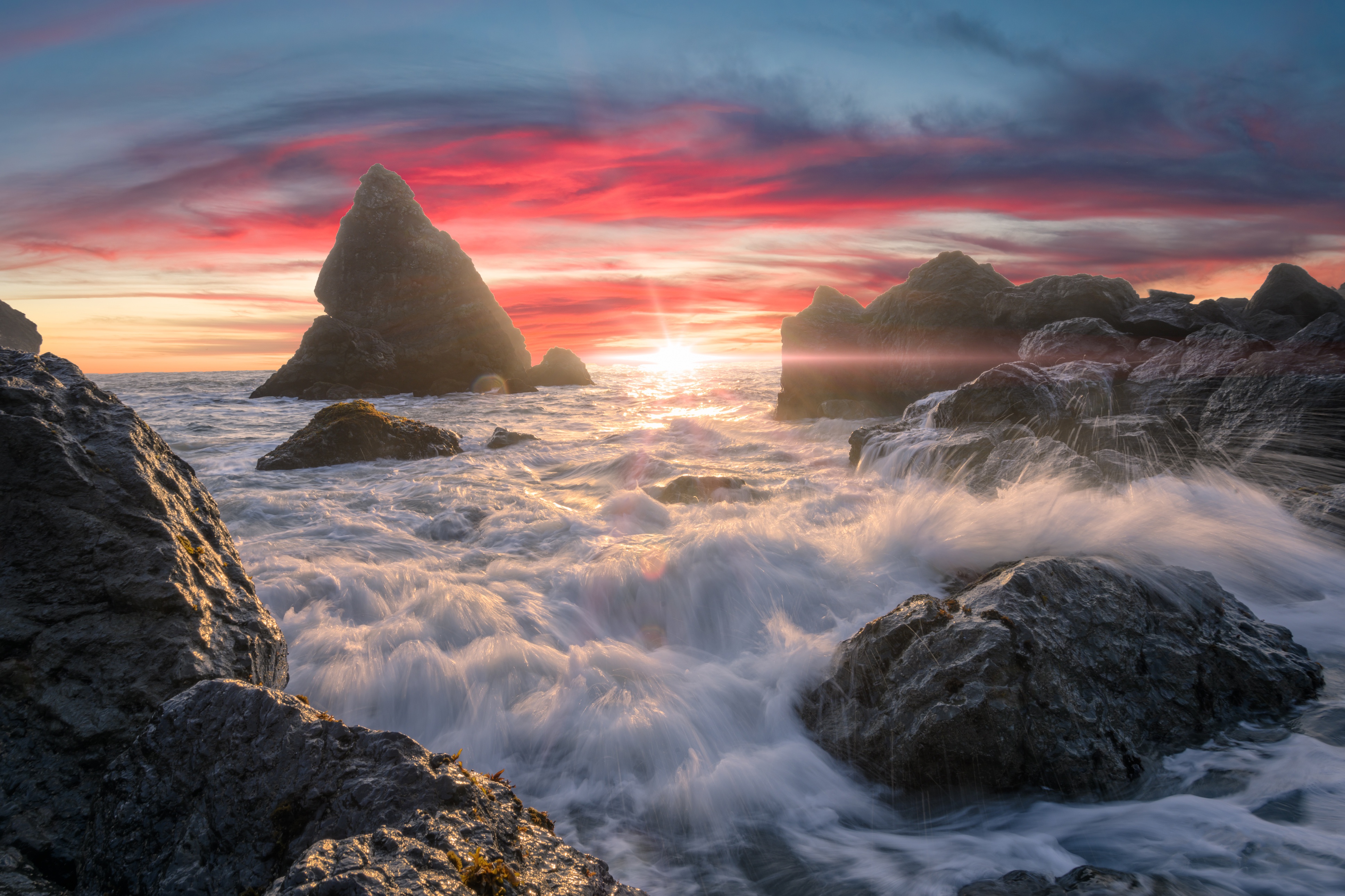 Free download wallpaper Sunset, Sea, Earth, Cloud, Wave, Seashore on your PC desktop