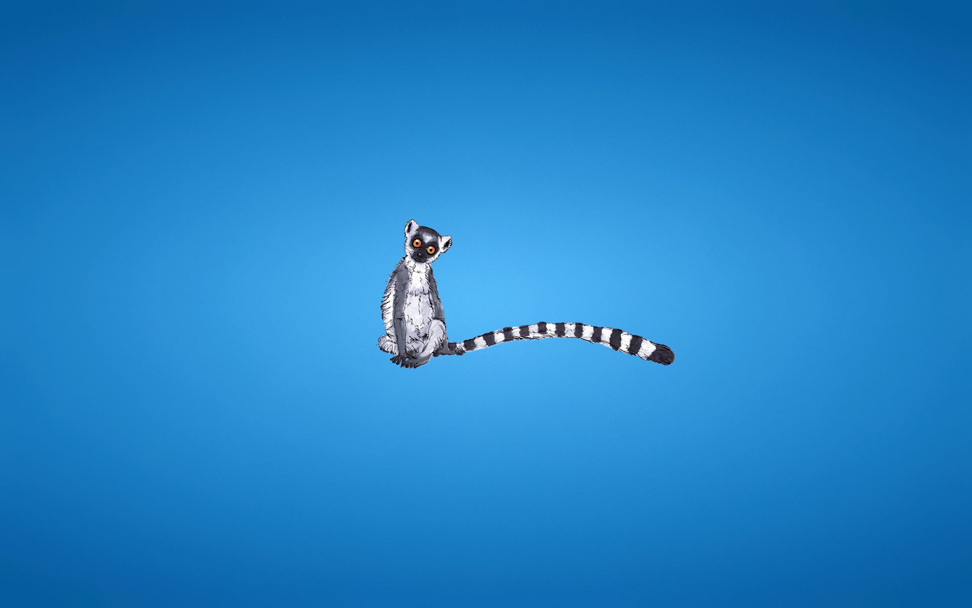 minimalism, blue background, vector, striped, lemur, tail
