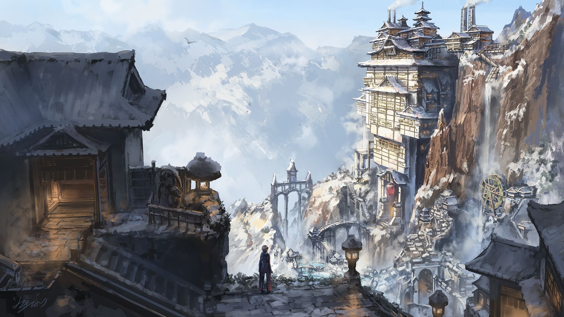 Baixe gratuitamente a imagem Anime, Neve, Montanha, Casa, Construção, Original na área de trabalho do seu PC