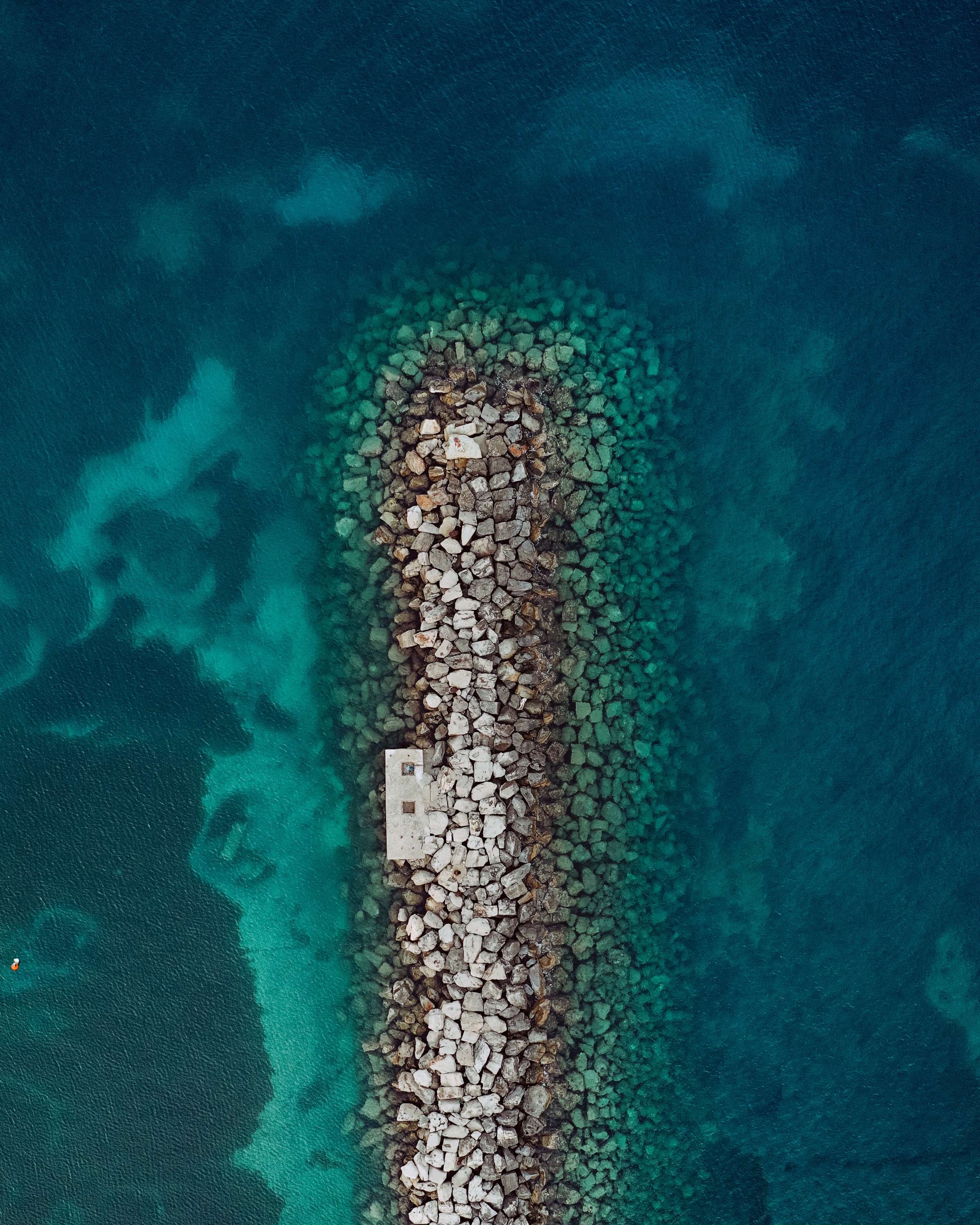 nature, water, stones, sea, view from above, breakwater