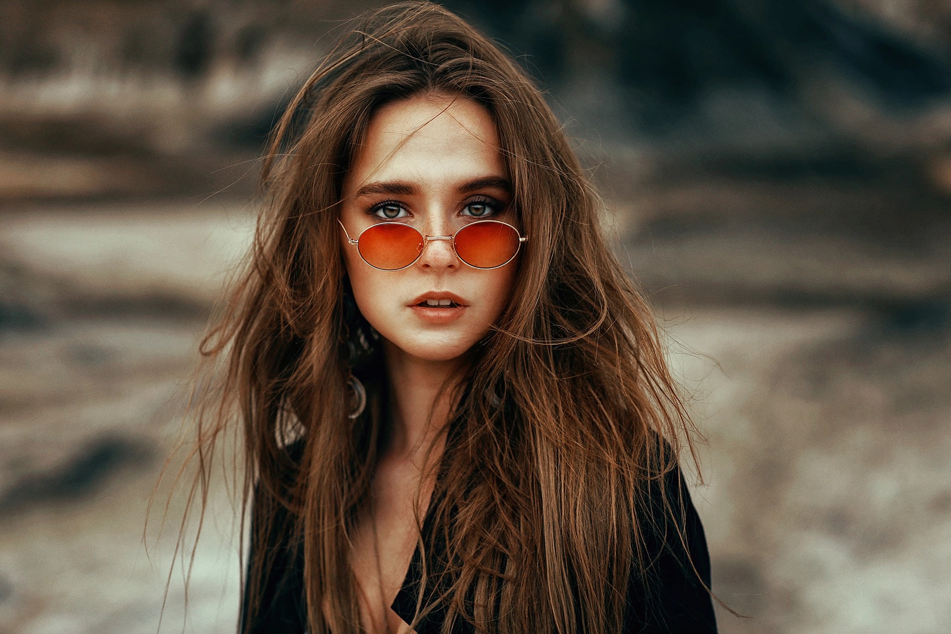 Download mobile wallpaper Brunette, Sunglasses, Model, Women, Long Hair, Depth Of Field for free.