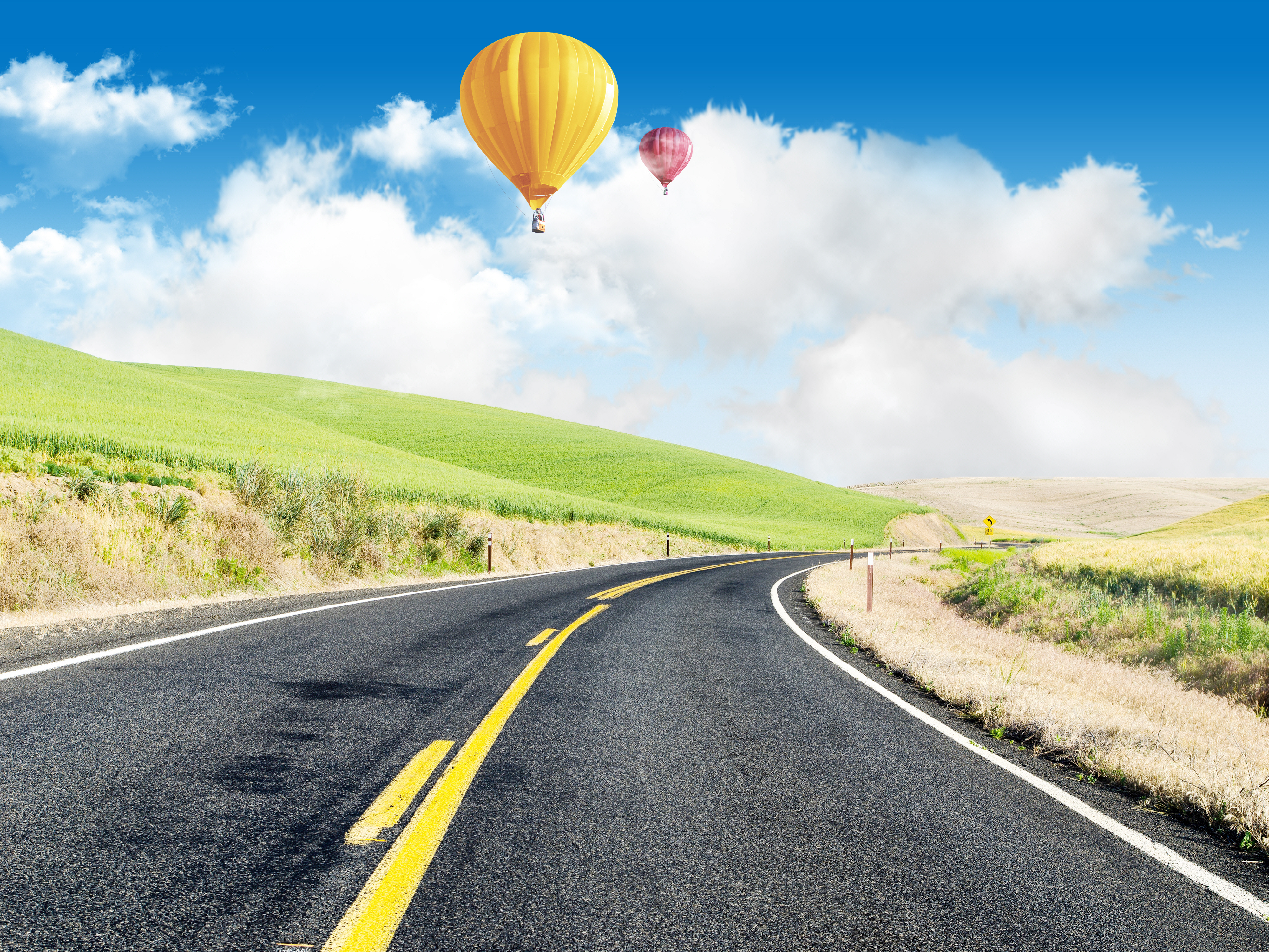 Download mobile wallpaper Road, Man Made, Hot Air Balloon for free.