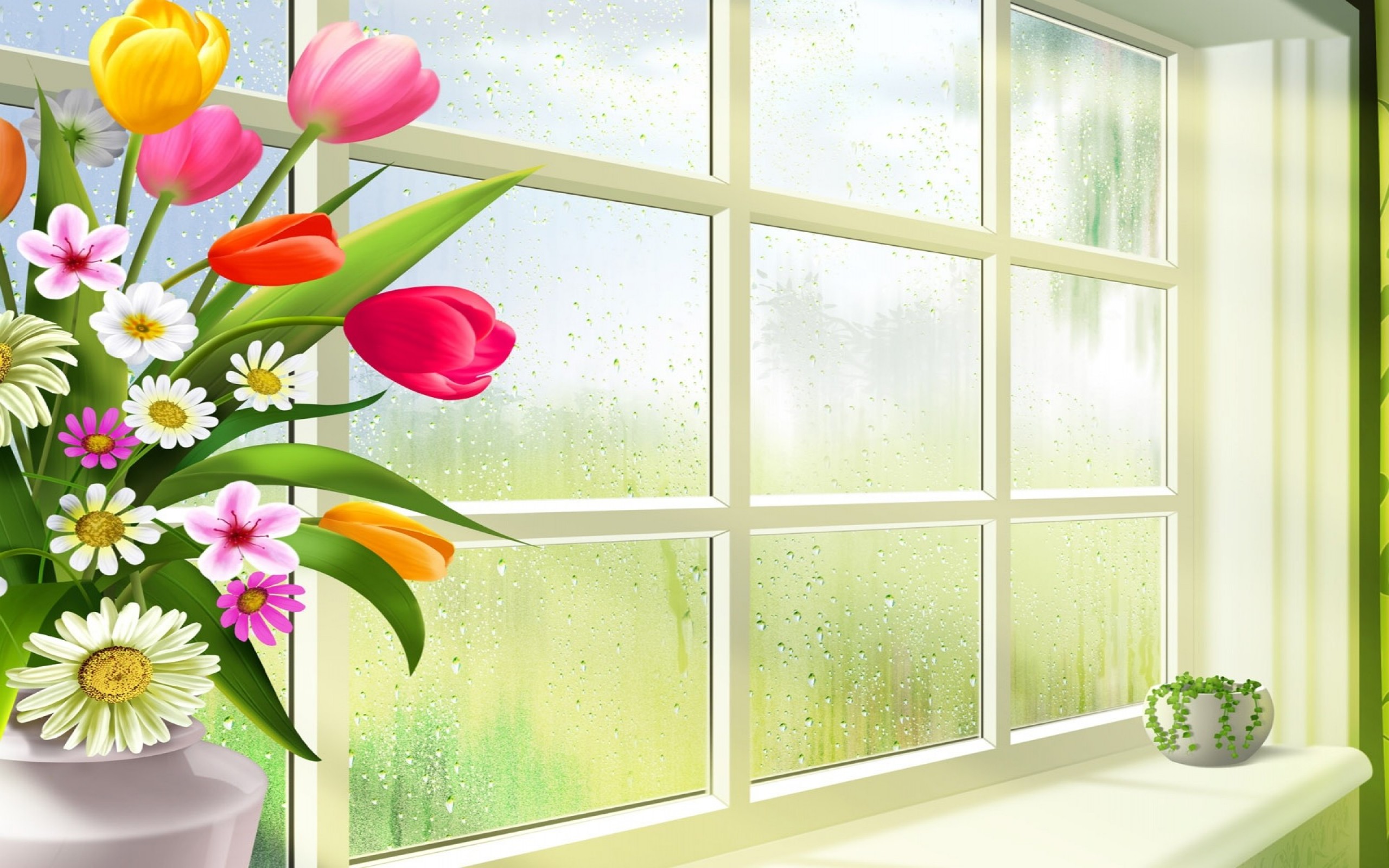 Download mobile wallpaper Window, Flowers, Flower, Artistic for free.