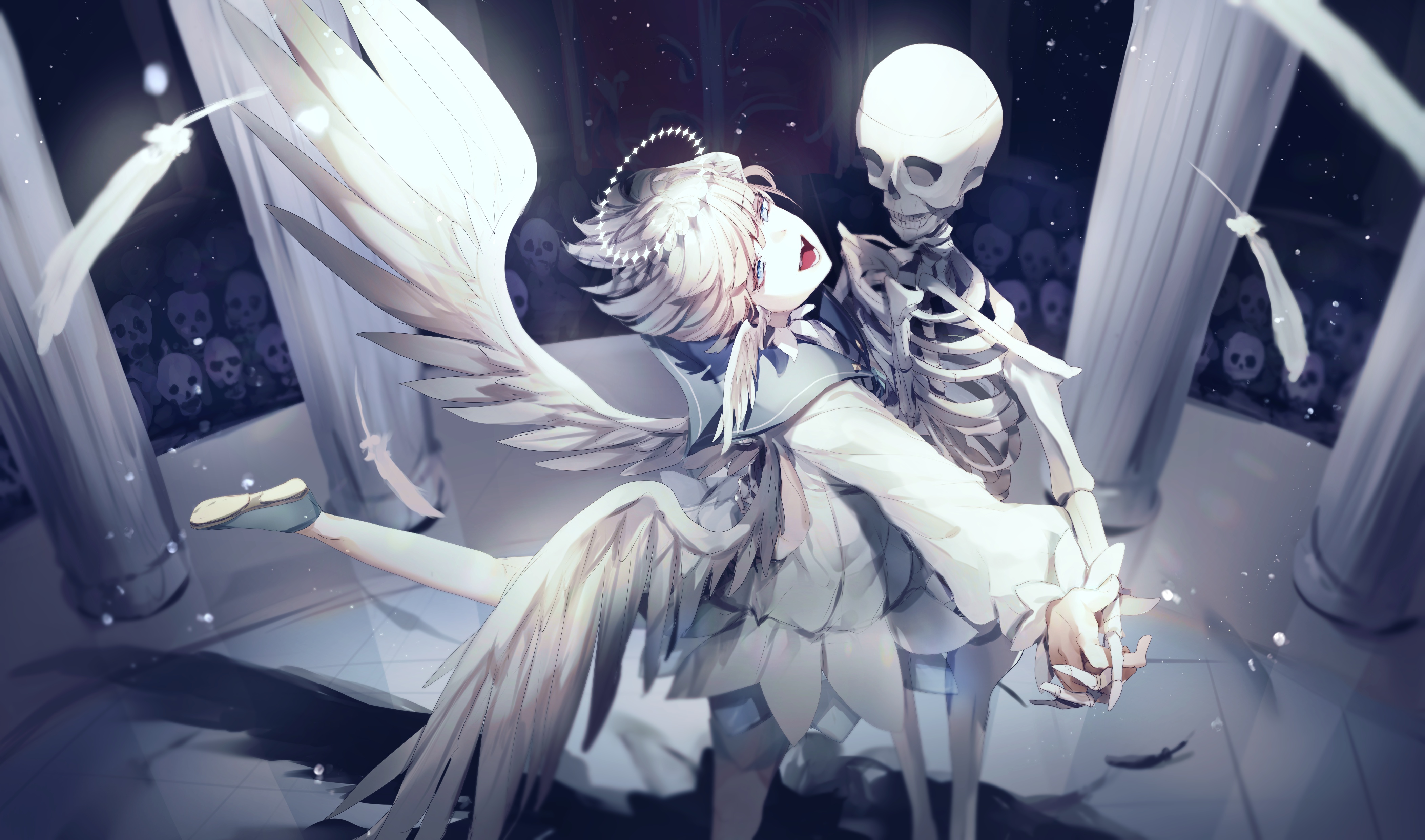 Download mobile wallpaper Fantasy, Dance, Angel, Skeleton for free.