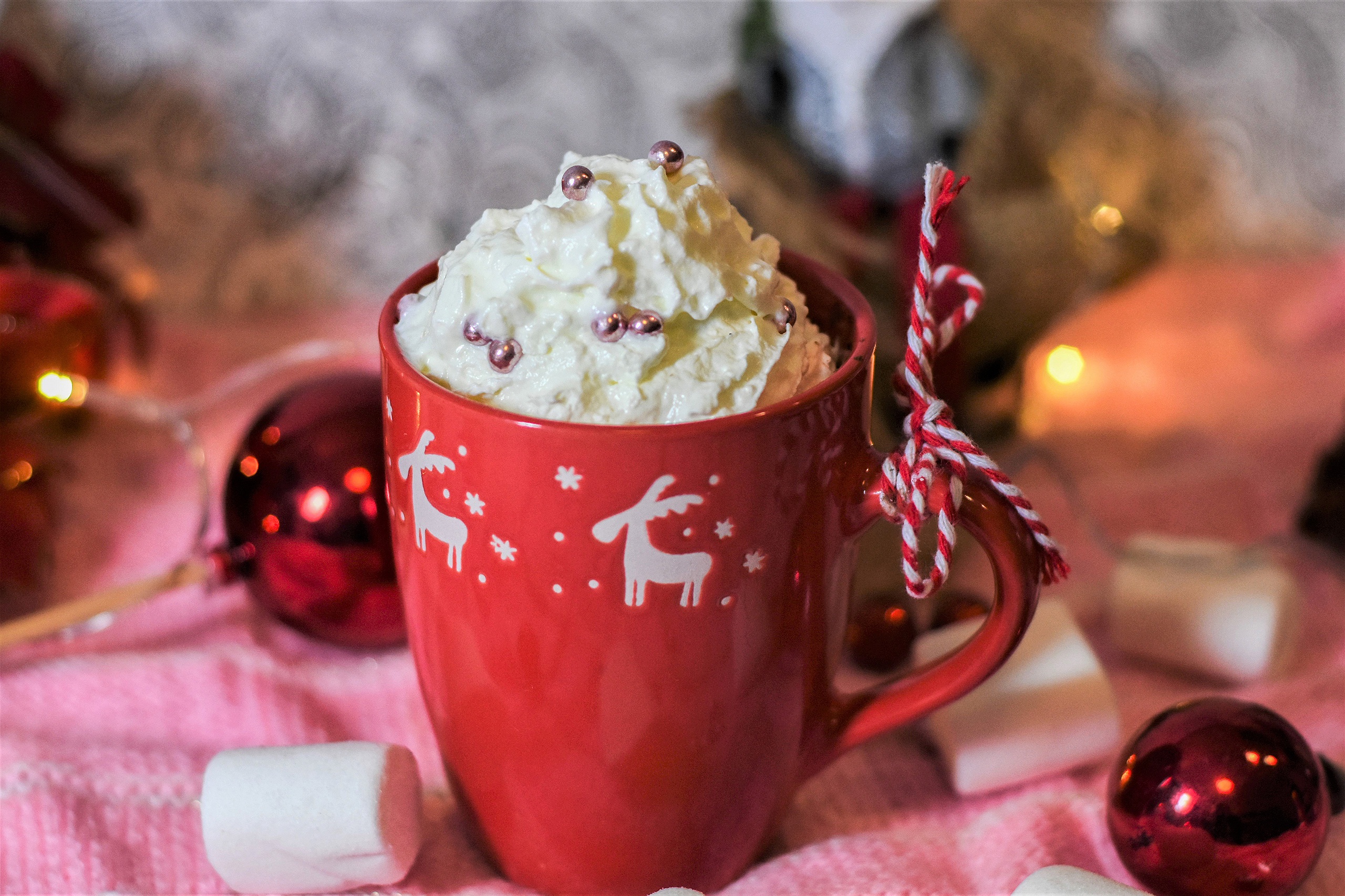Download mobile wallpaper Dessert, Christmas, Holiday, Cream, Drink, Mug, Christmas Ornaments for free.