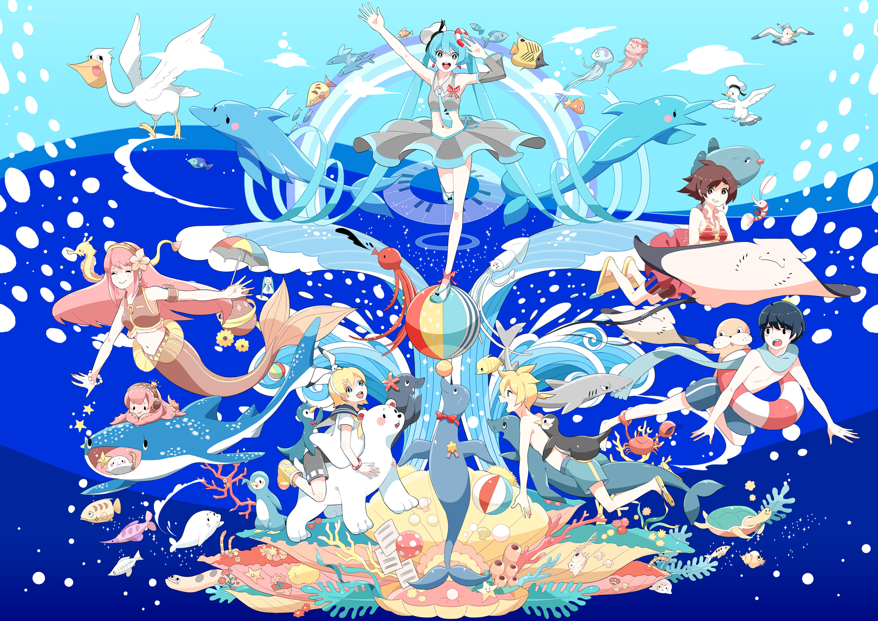 Download mobile wallpaper Anime, Vocaloid, Hatsune Miku, Luka Megurine, Rin Kagamine, Len Kagamine, Meiko (Vocaloid) for free.