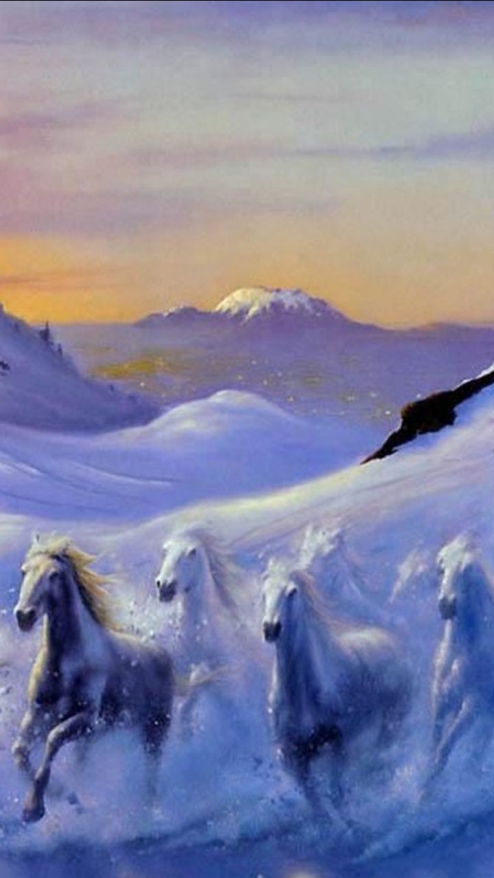 1215733 скачать обои животные, лошадь, лавина, снег, гора - заставки и картинки бесплатно