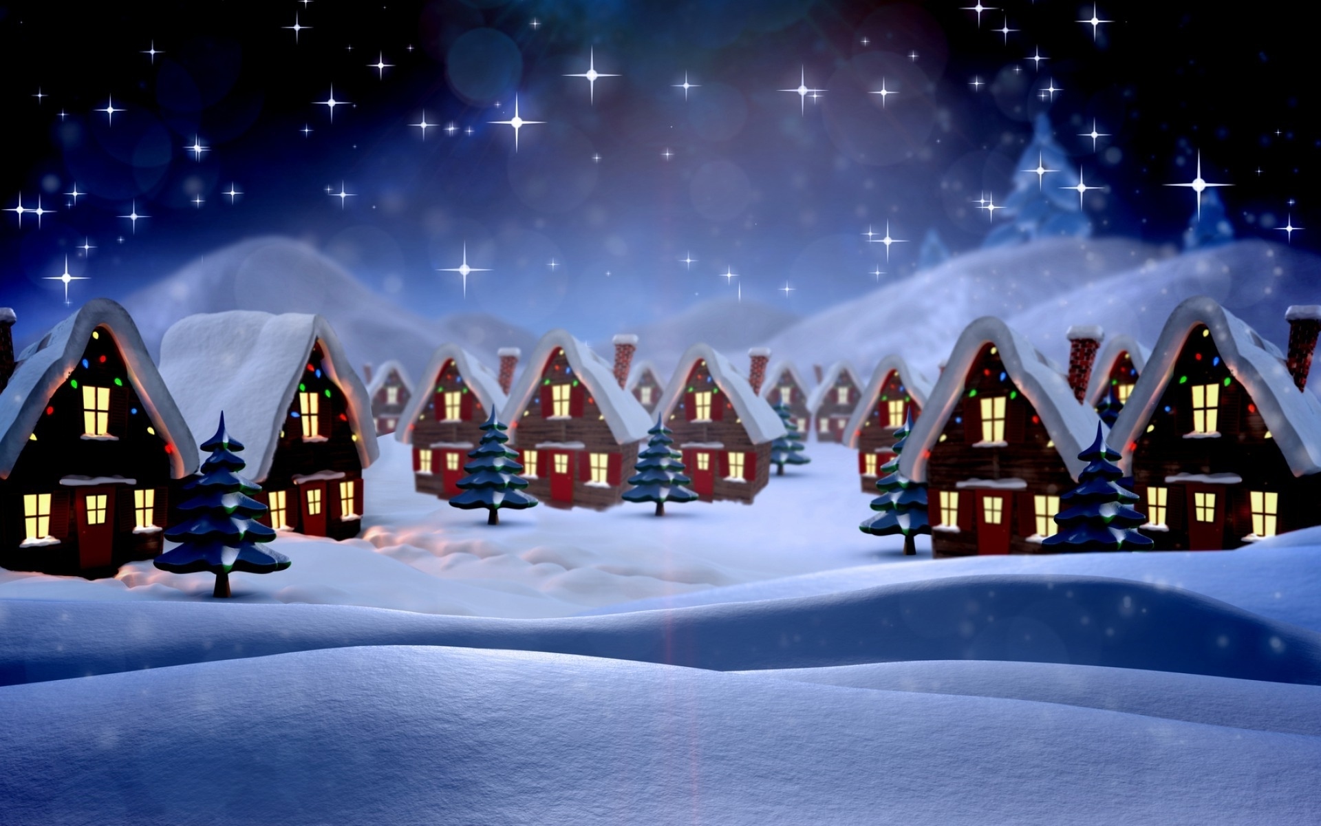 874001 baixar papel de parede feriados, natal, resfriado, casa, luzes, noite, neve, estrelas, cidade pequena, inverno - protetores de tela e imagens gratuitamente
