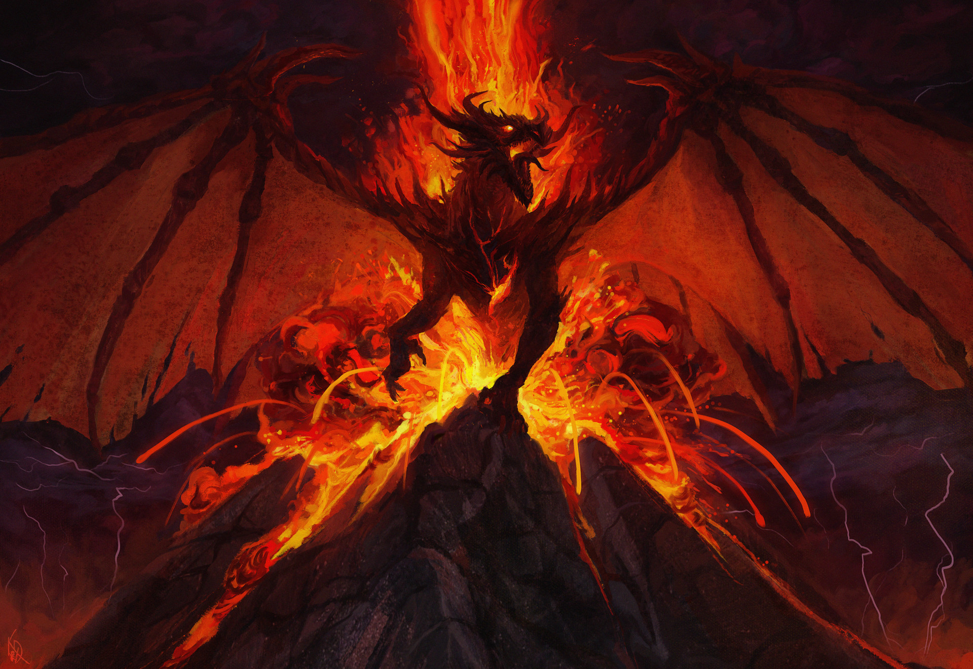 Laden Sie das Fantasie, Feuer, Drachen, Vulkan-Bild kostenlos auf Ihren PC-Desktop herunter