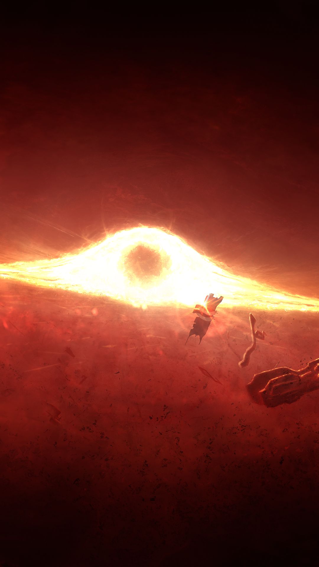 Handy-Wallpaper Mass Effect, Platz, Explosion, Schwarzes Loch, Weltraum, Computerspiele, Orange Farbe), Mass Effect 2 kostenlos herunterladen.