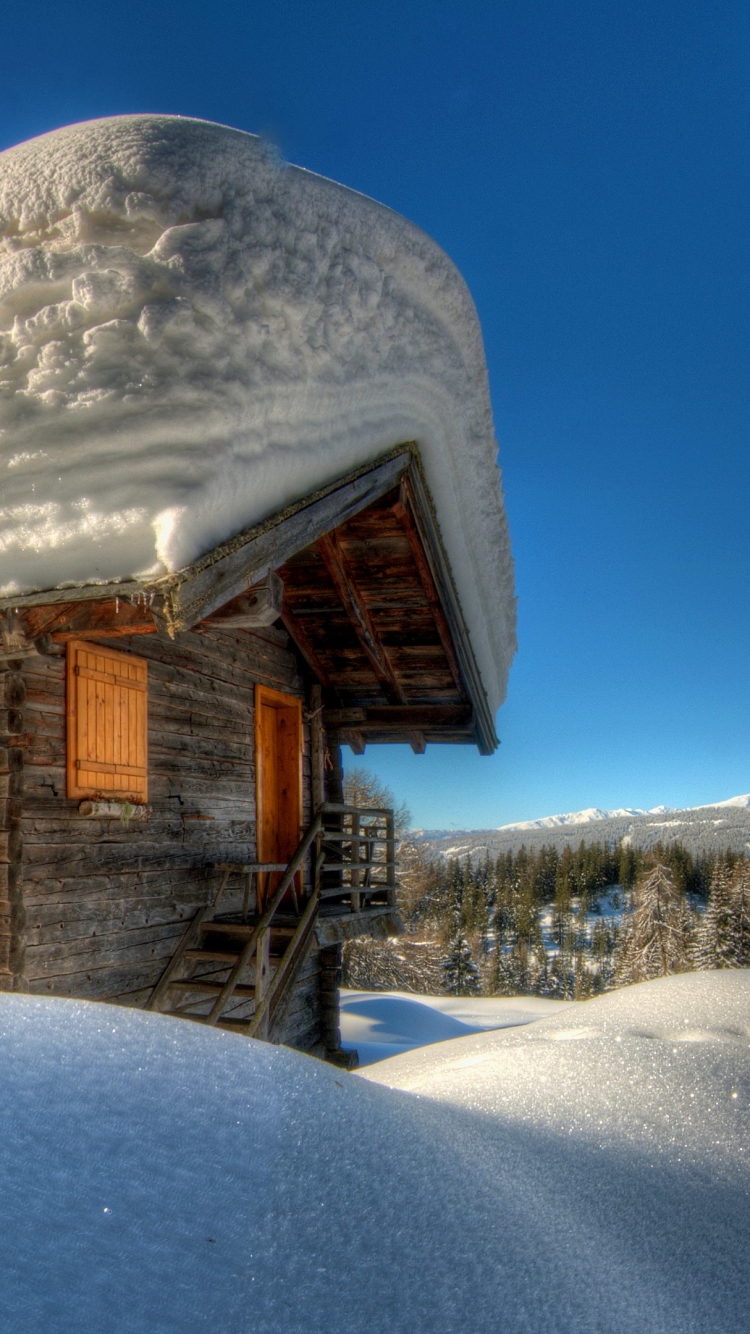 Download mobile wallpaper Snow, Cabin, Man Made for free.