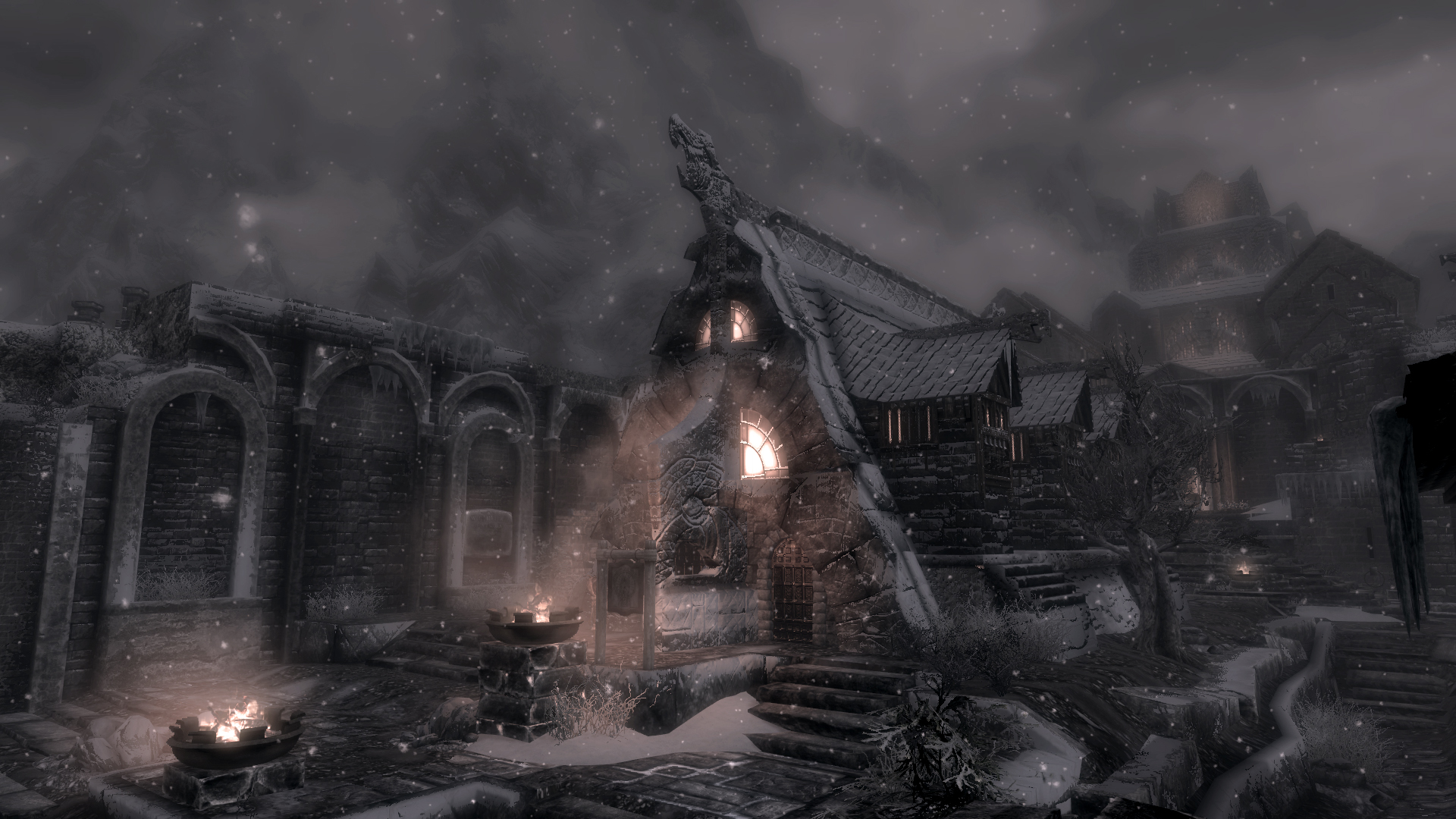 Baixar papel de parede para celular de The Elder Scrolls V: Skyrim, Skyrim, Os Pergaminhos Anciões, Construção, Neve, Inverno, Videogame gratuito.