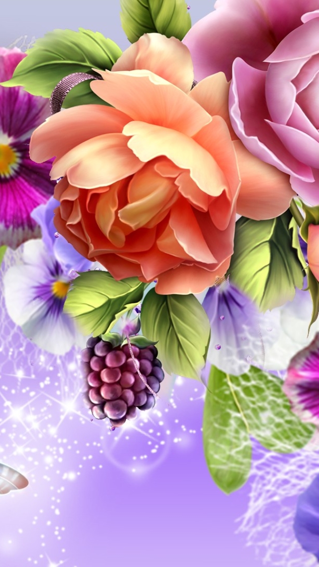 Download mobile wallpaper Flowers, Flower, Colors, Butterfly, Colorful, Artistic, Sparkles for free.