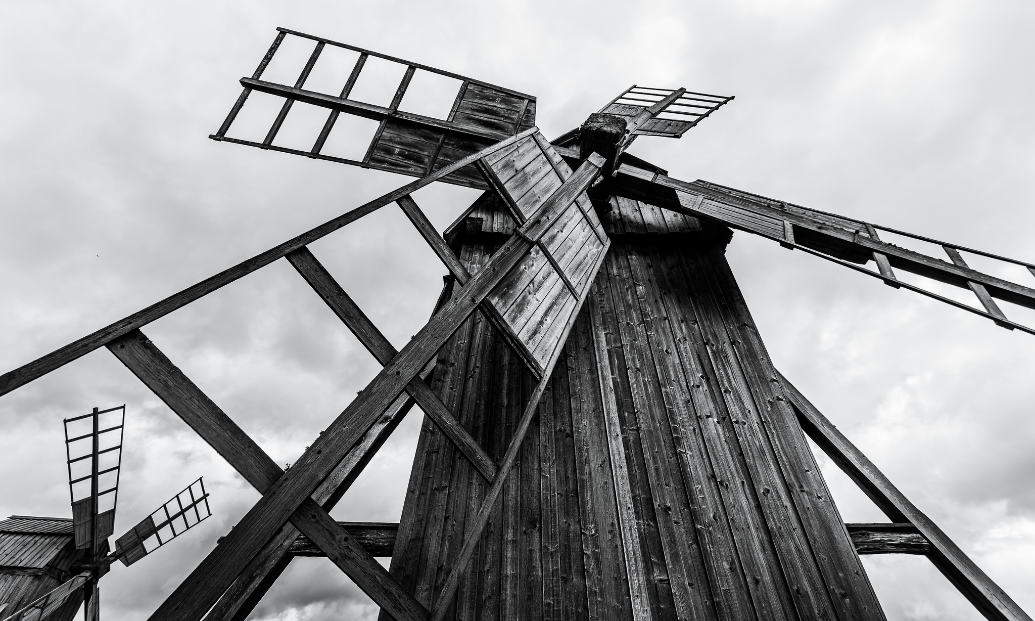 man made, windmill, black & white, mill
