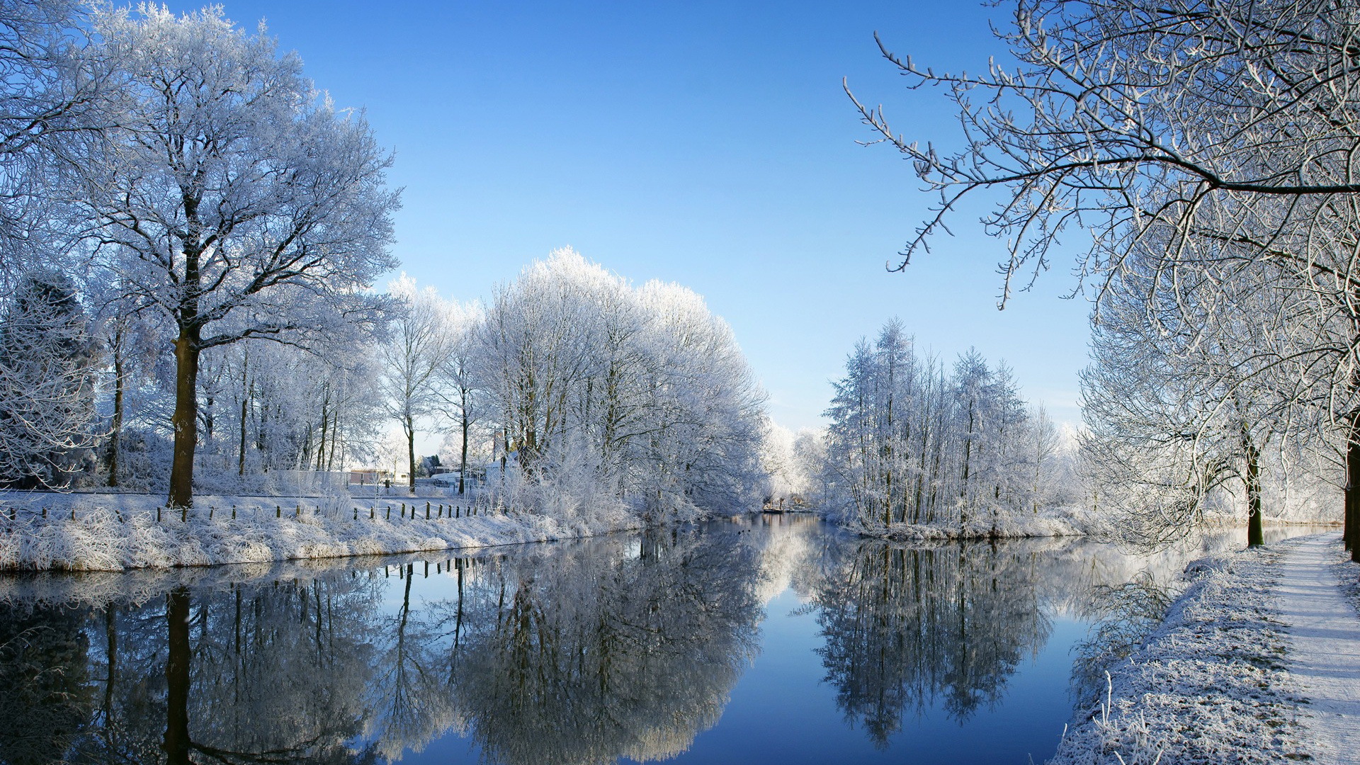 Free download wallpaper Landscape, Rivers, Winter, Trees on your PC desktop