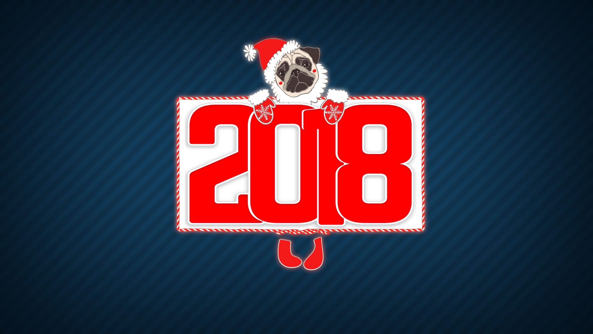Download mobile wallpaper Holiday, Pug, New Year 2018 for free.