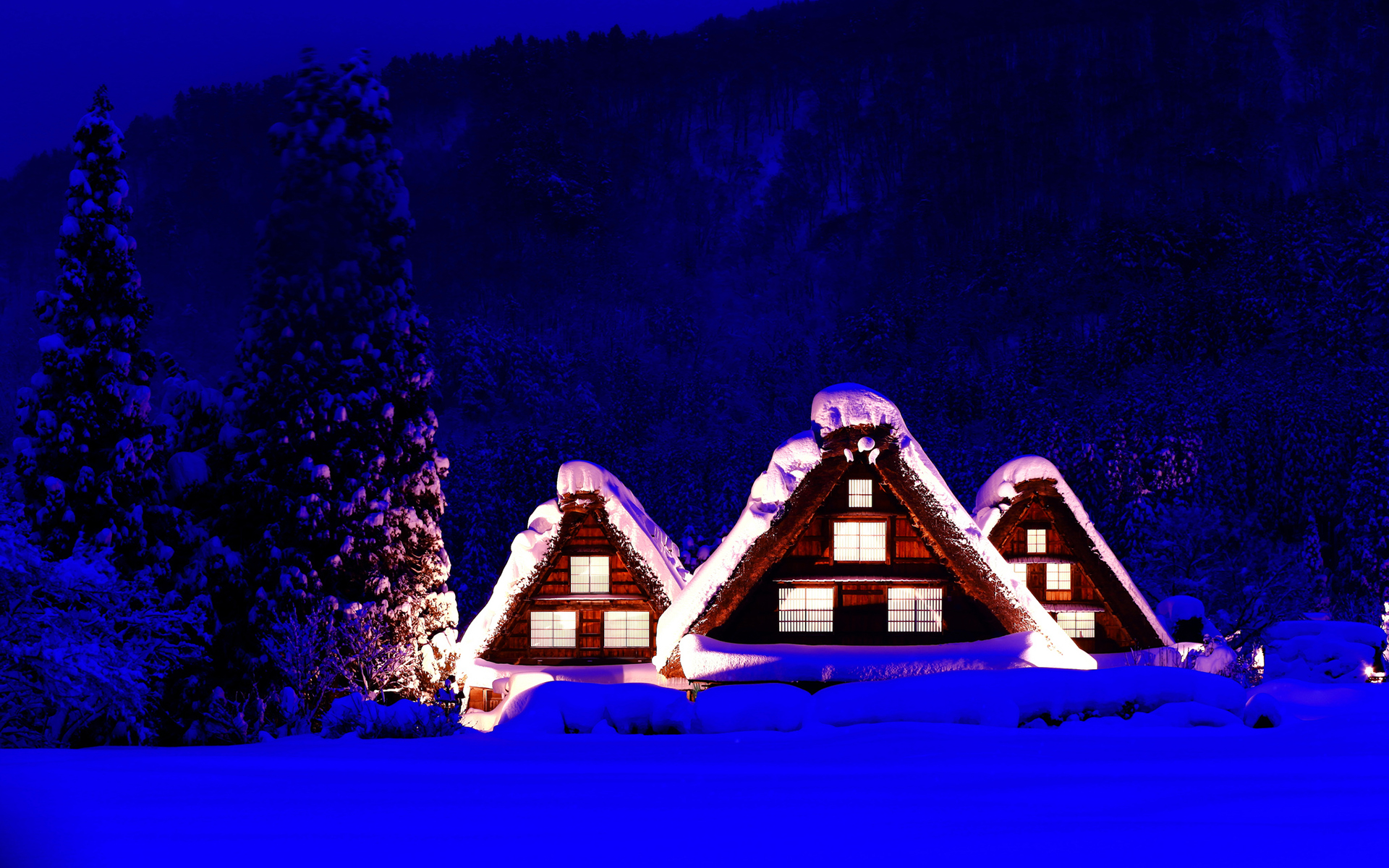 Download mobile wallpaper Winter, Night, Snow, Mountain, House, Earth, Photography for free.