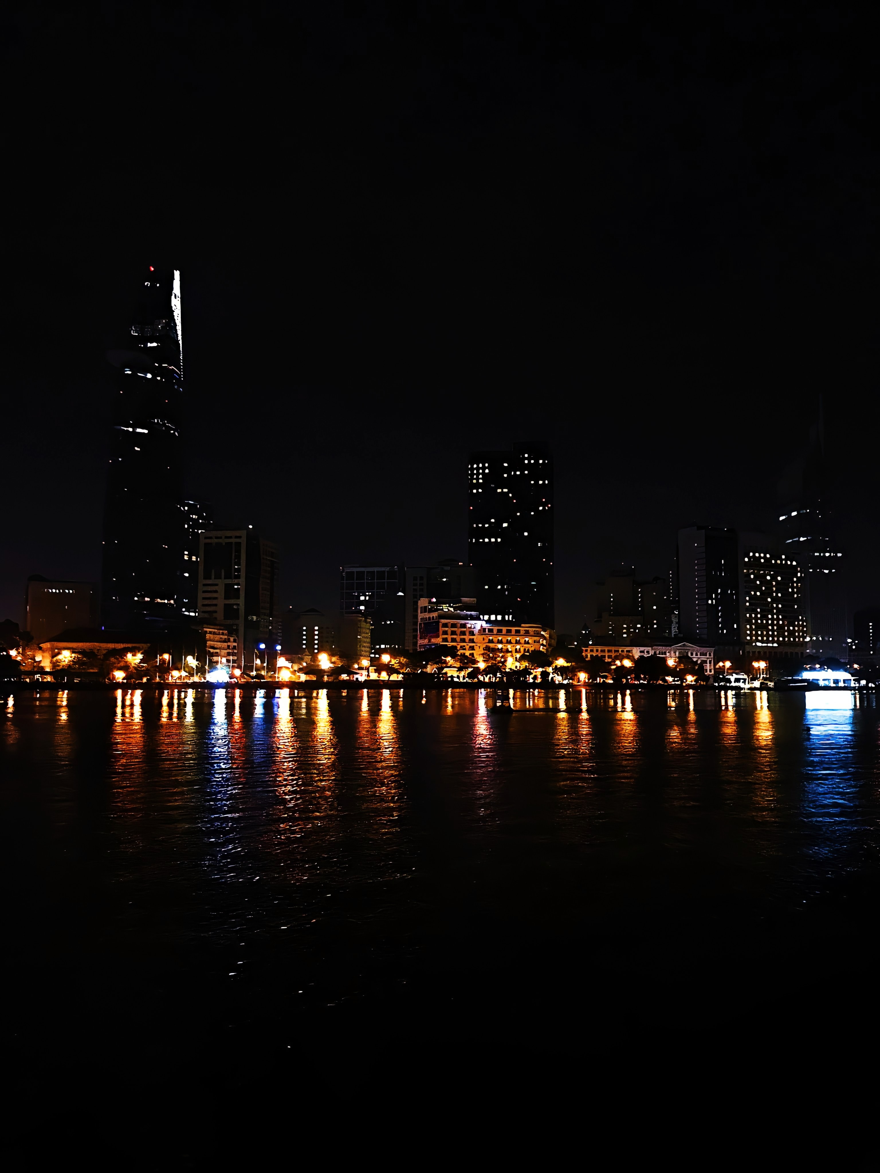 Download mobile wallpaper City, Cities, Lights, Rivers, Dark for free.