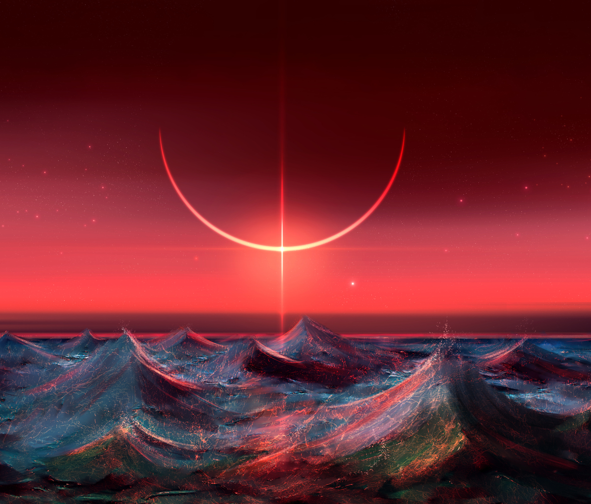 Free download wallpaper Sky, Ocean, Artistic, Wave, Eclipse on your PC desktop