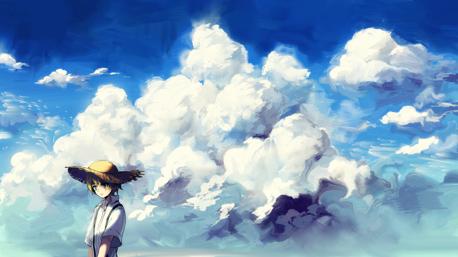Free download wallpaper Anime, Sky, Cloud, Original, Straw Hat on your PC desktop