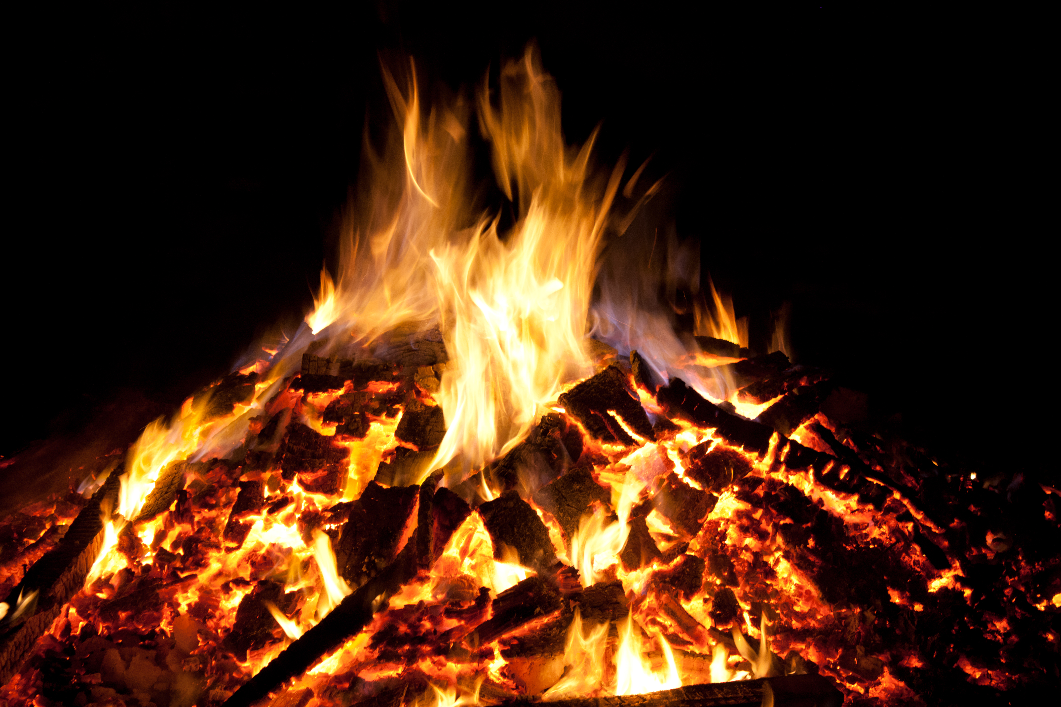 fire, bonfire, night, dark, flame, sparks