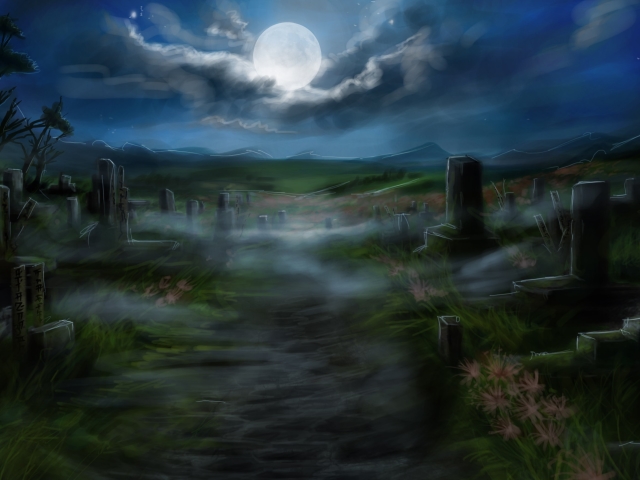 Download mobile wallpaper Halloween, Fog, Holiday, Cloud, Country, Spooky, Cemetery, Gravestone for free.