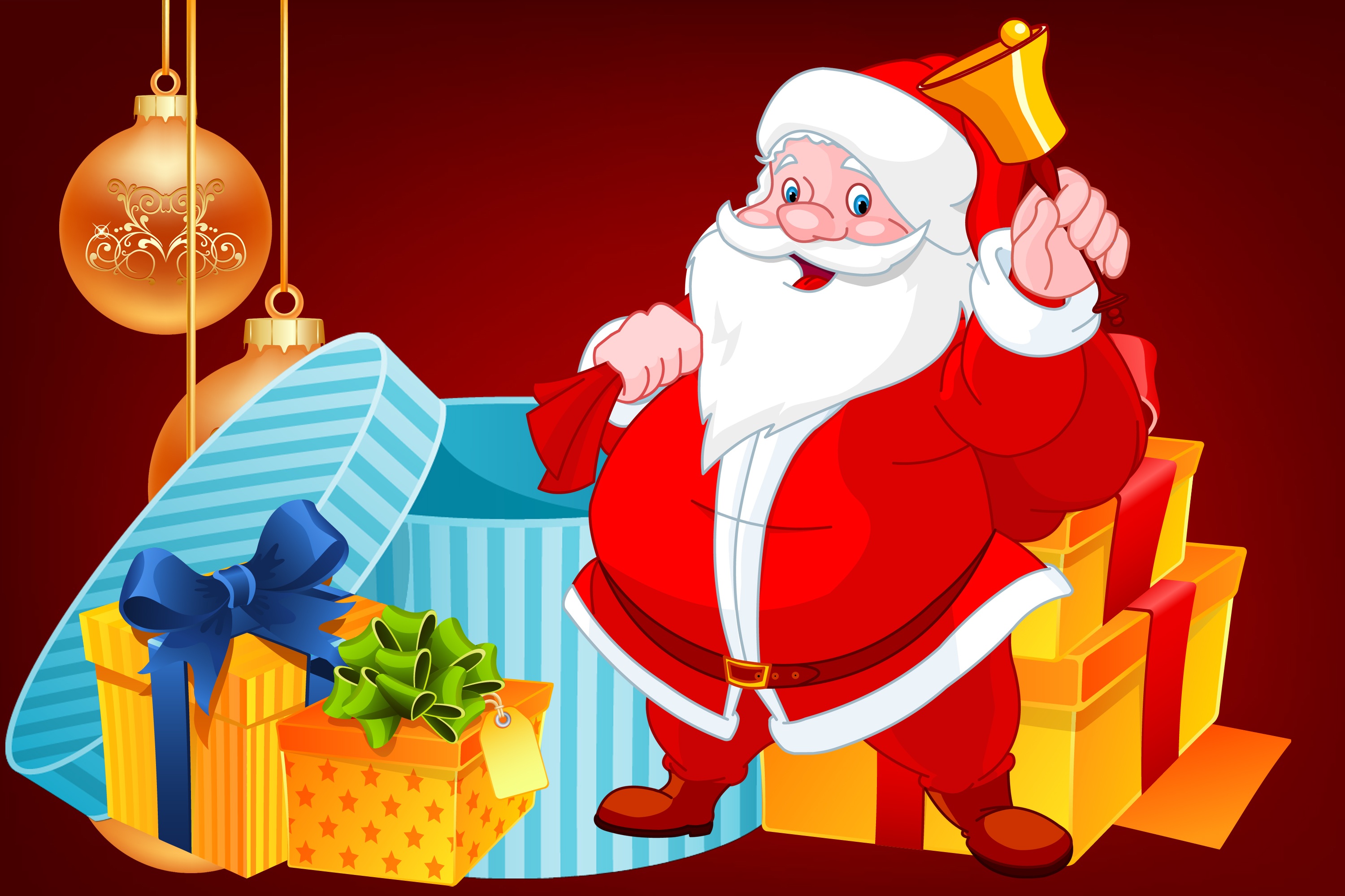 Handy-Wallpaper Feiertage, Weihnachtsmann, Weihnachten, Geschenk, Flitter kostenlos herunterladen.