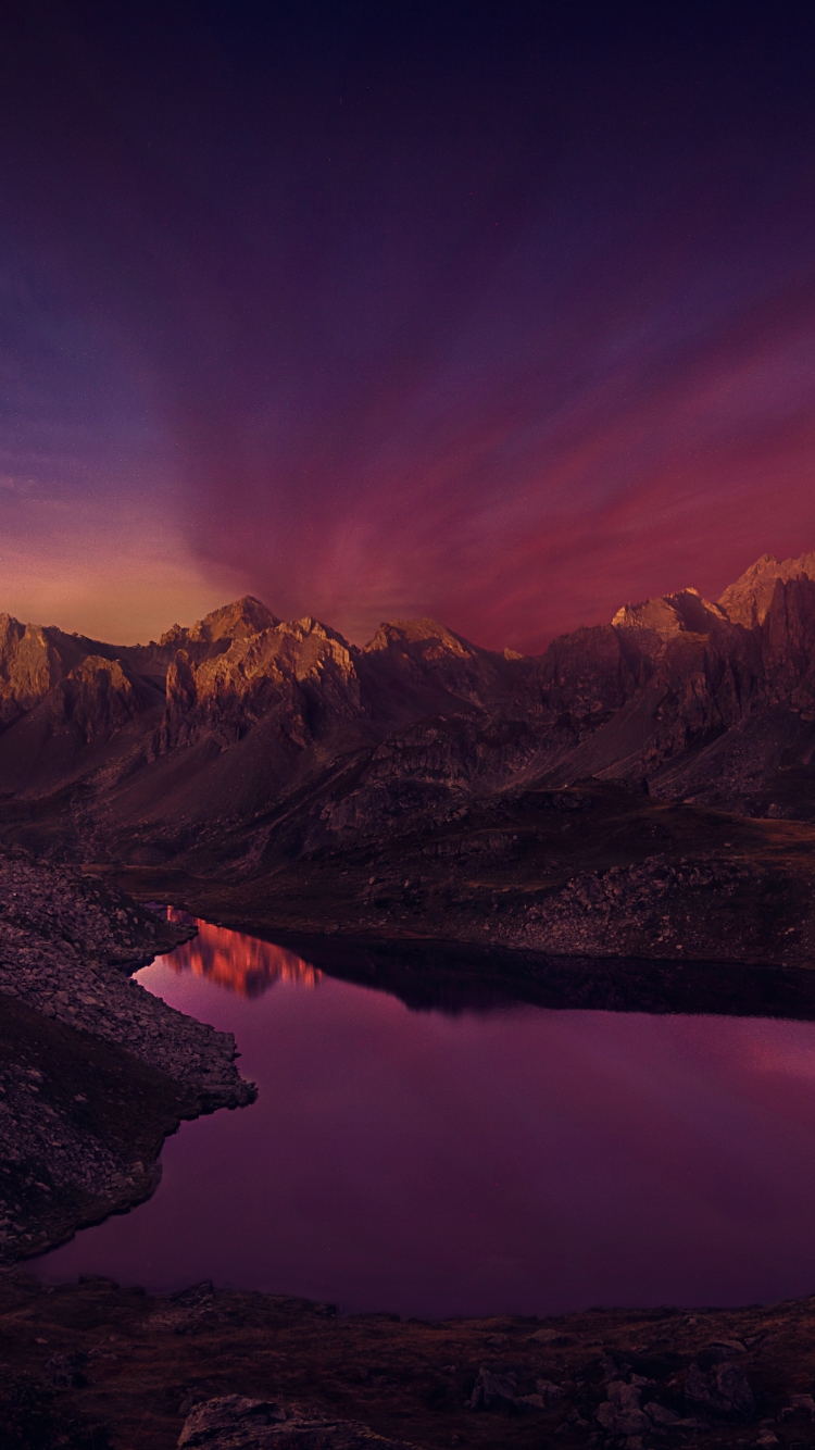 Download mobile wallpaper Landscape, Nature, Mountain, Lake, Earth, Purple, Scenic for free.