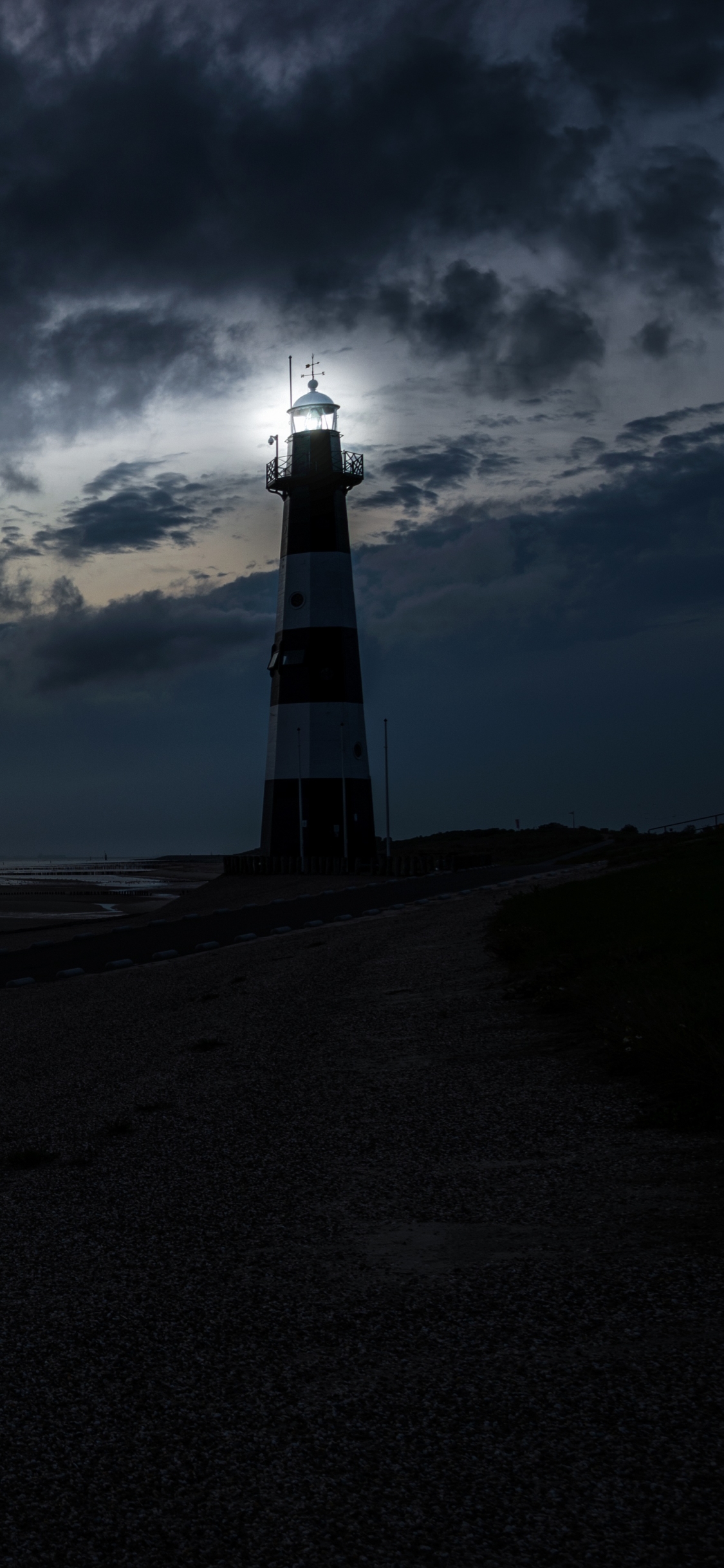 Download mobile wallpaper Night, Horizon, Lighthouse, Man Made for free.