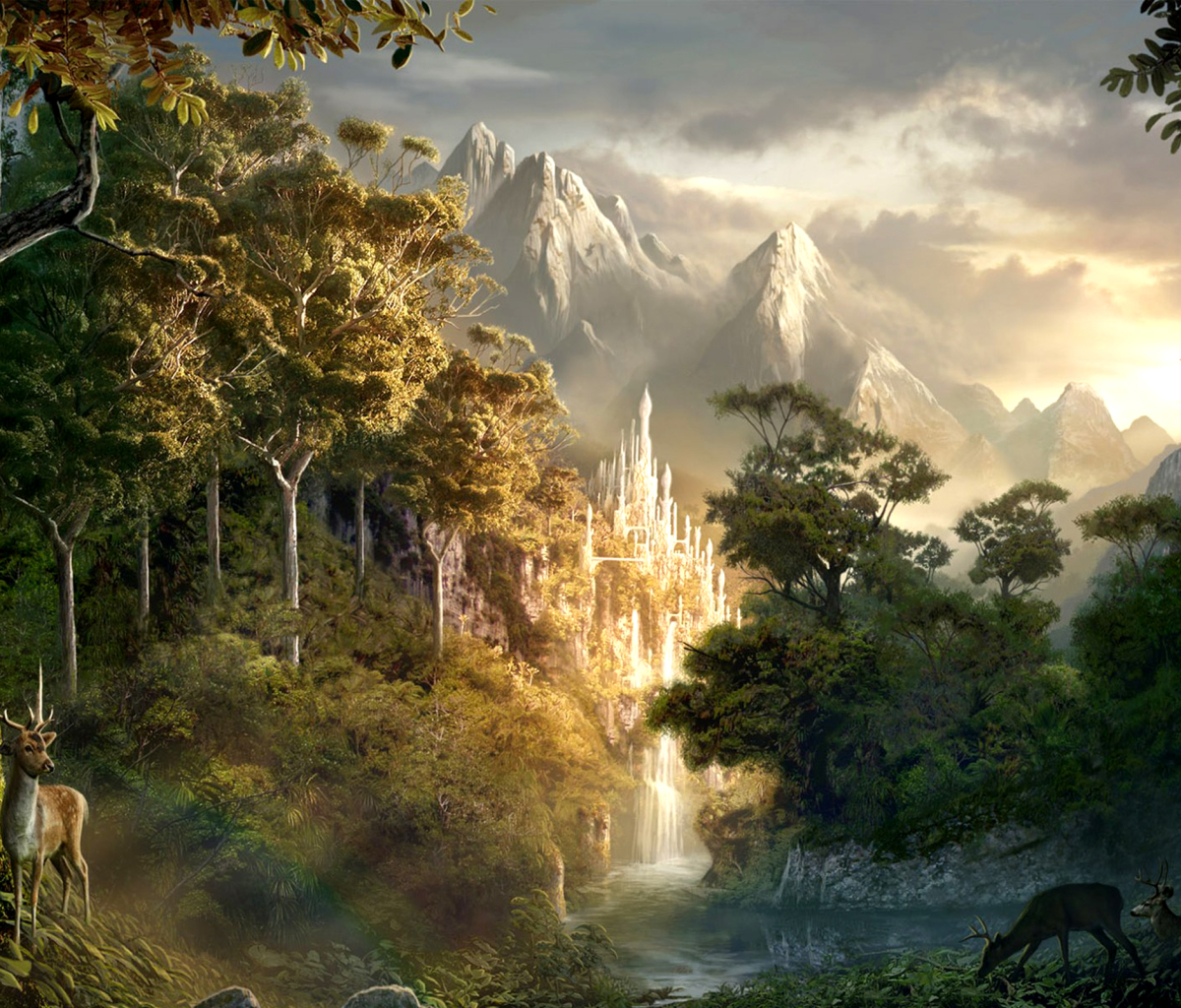 Free download wallpaper Landscape, Nature, Fantasy, Forest, Deer on your PC desktop